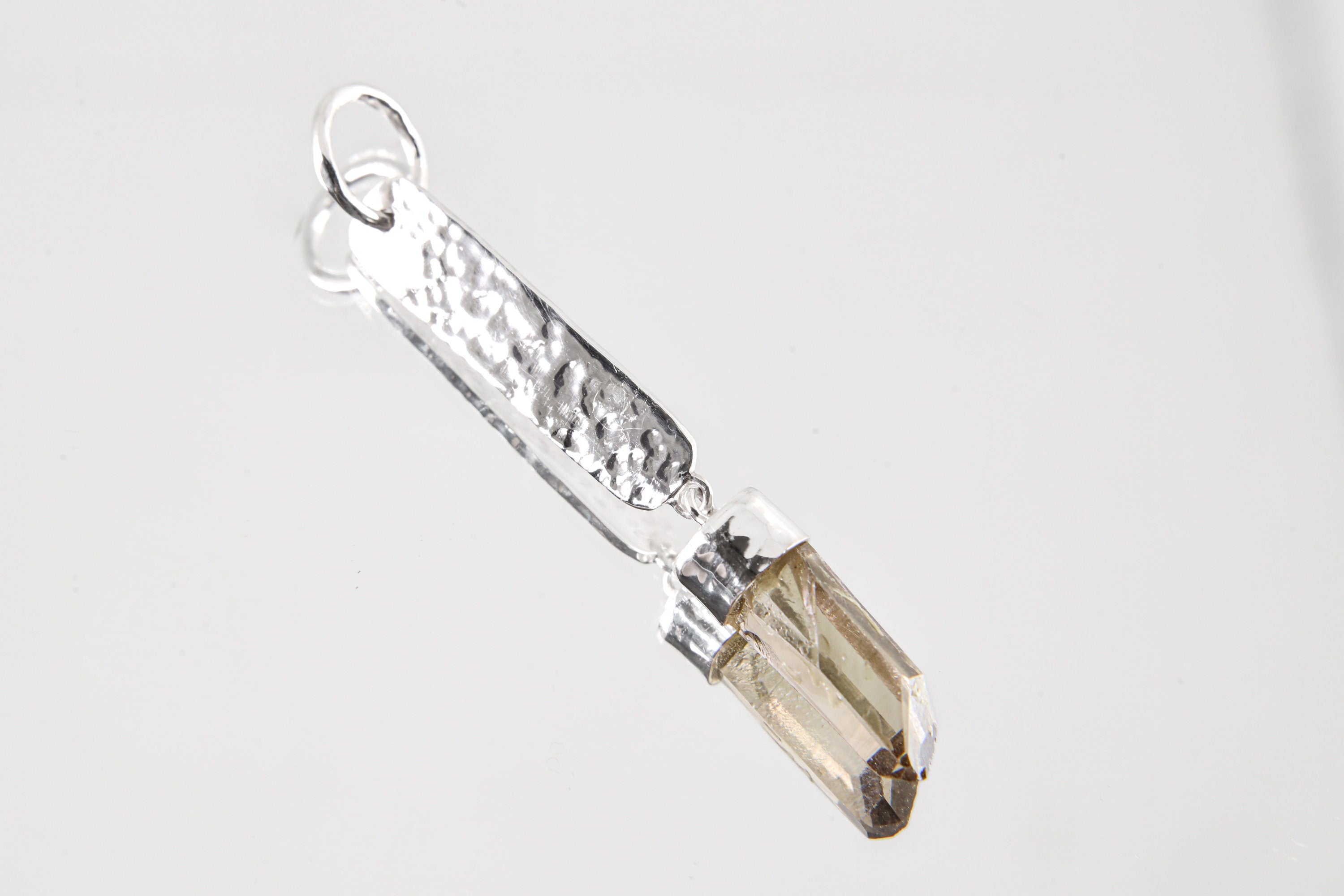 Citrine Quartz Point from Torrington - Textured & Sterling Silver Pendant - High Shine Finish