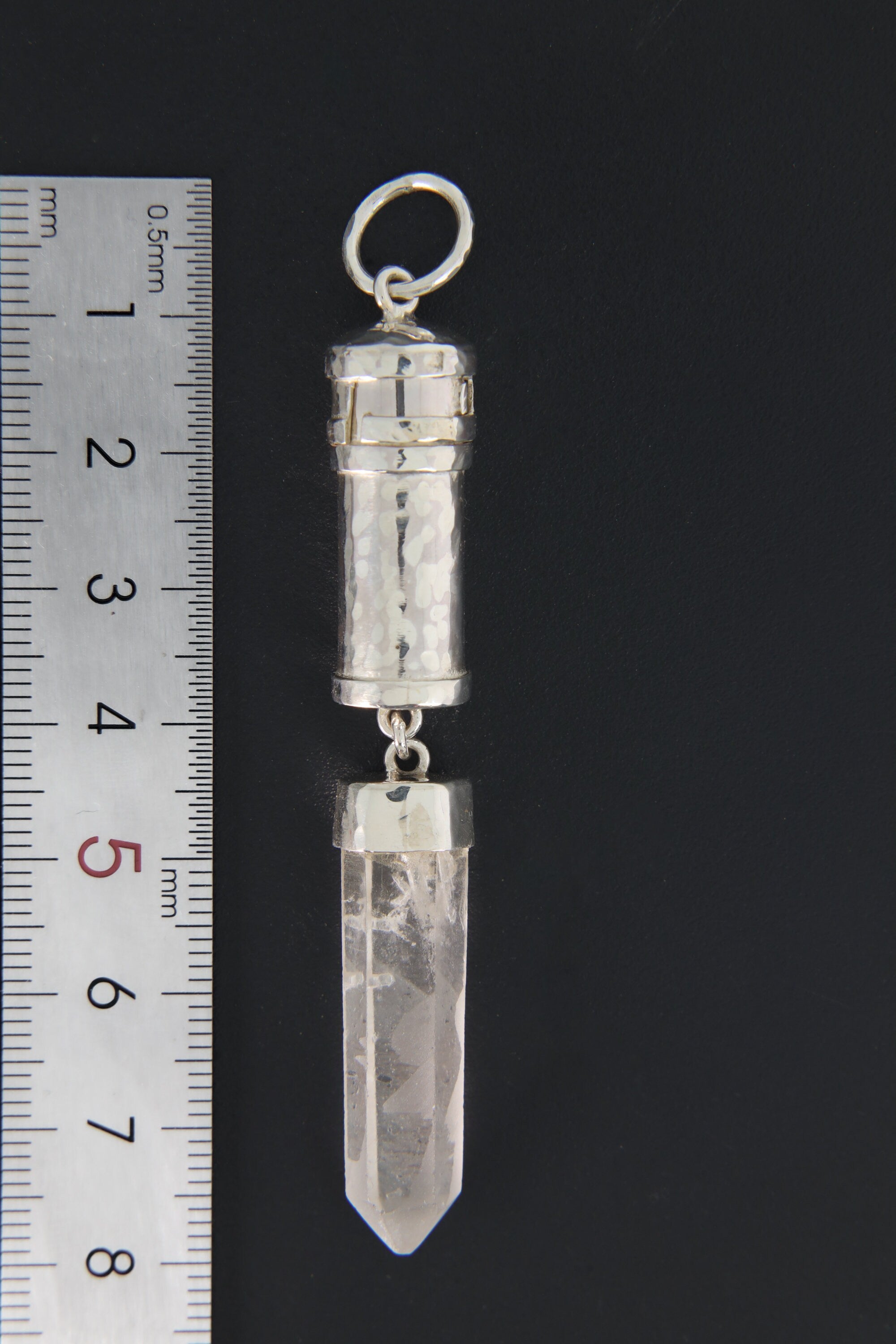 Fossicked Australian Clear Quartz Point - Sizable Solid Capsule Locket - Stash Urn - Textured & Sterling Silver Pendant