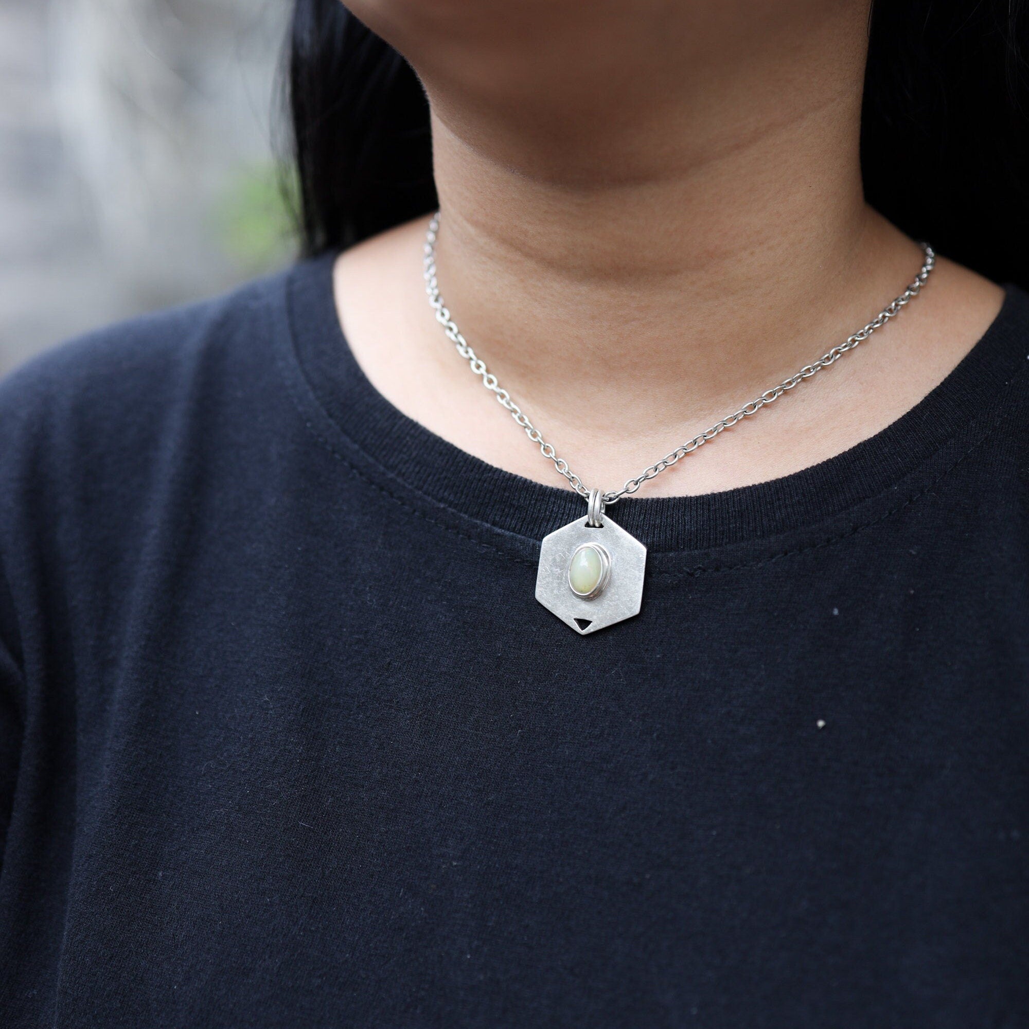 Ethiopian Opal Pendant 925 Sterling Silver Hexagon Necklace Sacral Crown Chakra Cancer Libra Scorpio Gift