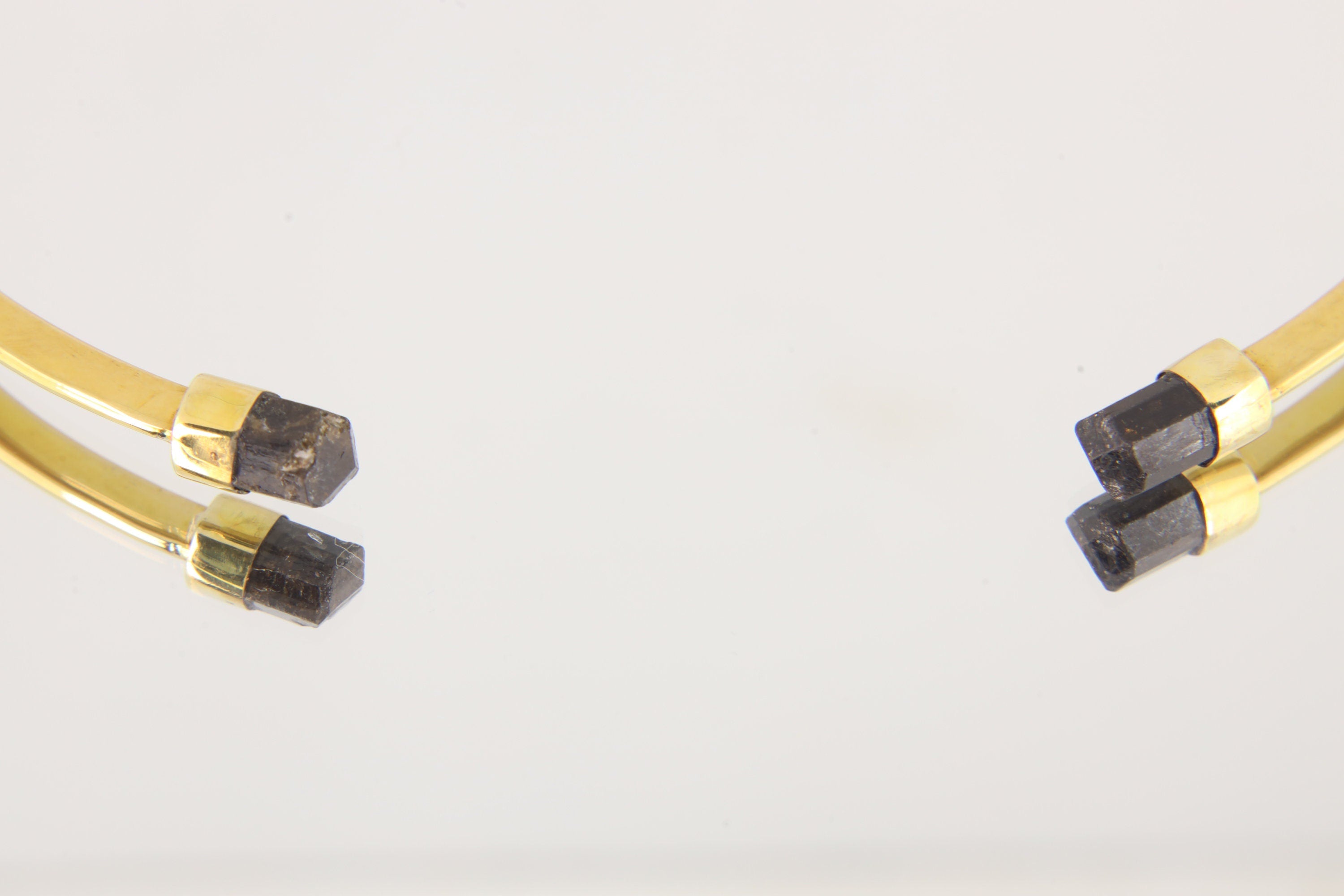 Two Gem Brown Tourmaline Points set on Gold Plated Solid Brass Cuff, Golden Neck Collar, Crystal Choker, Throat Cuff Flat
