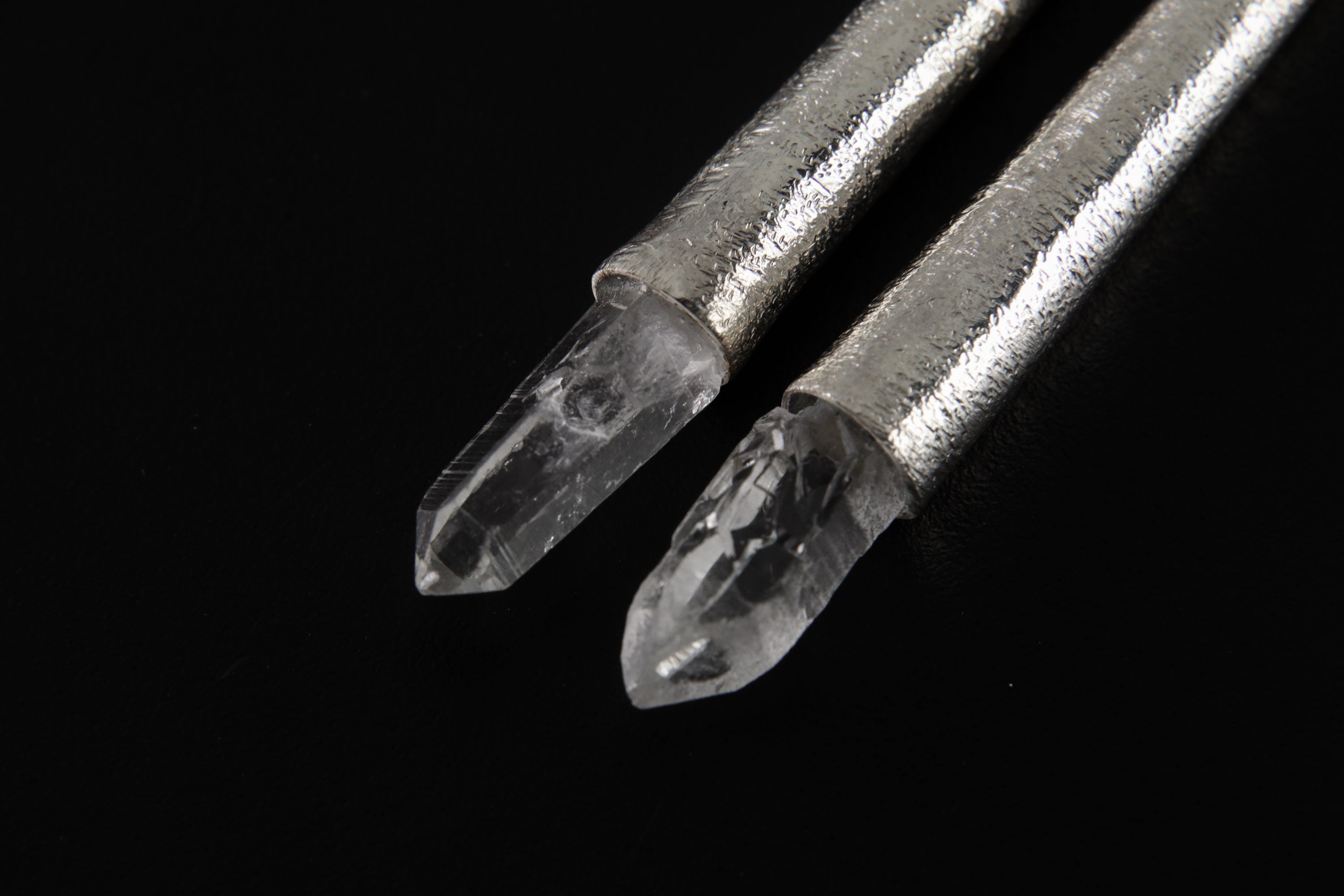 Sterling Silver Earrings with Lemurian Quartz Point Silver Spire Cones - High Shine Polish Sand Textured Finish - Enhances Energy & Healing