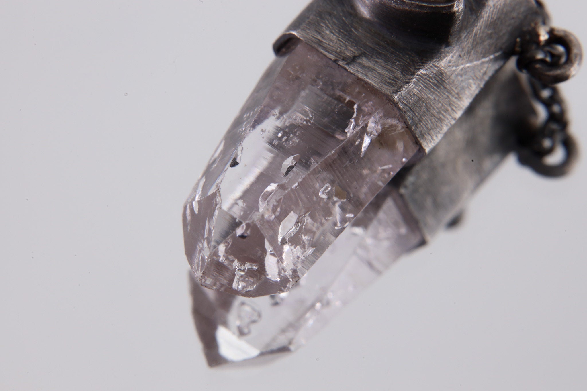 Double Terminated Amethyst & Opal Sterling Silver Pendant