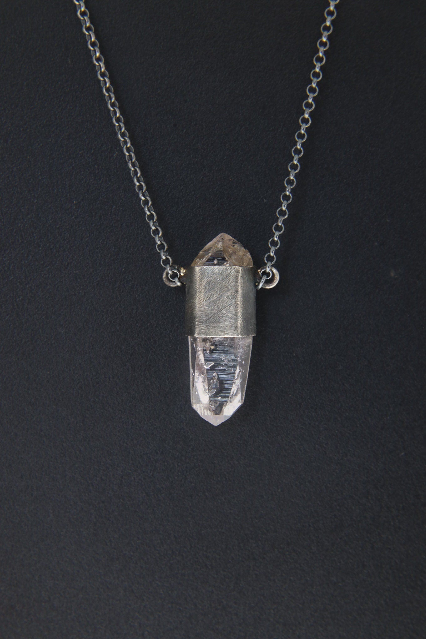 Double Terminated Amethyst & Opal Sterling Silver Pendant