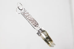 Raw Gem Himalayan Quartz Pendant - Sterling Silver & Textured - Flat Shape