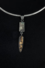 Guardian Pendant: Old Cut Turquoise, High Grade Golden Rutile Tooth - Sterling Silver Pendant - Oxidized and Brush Texture