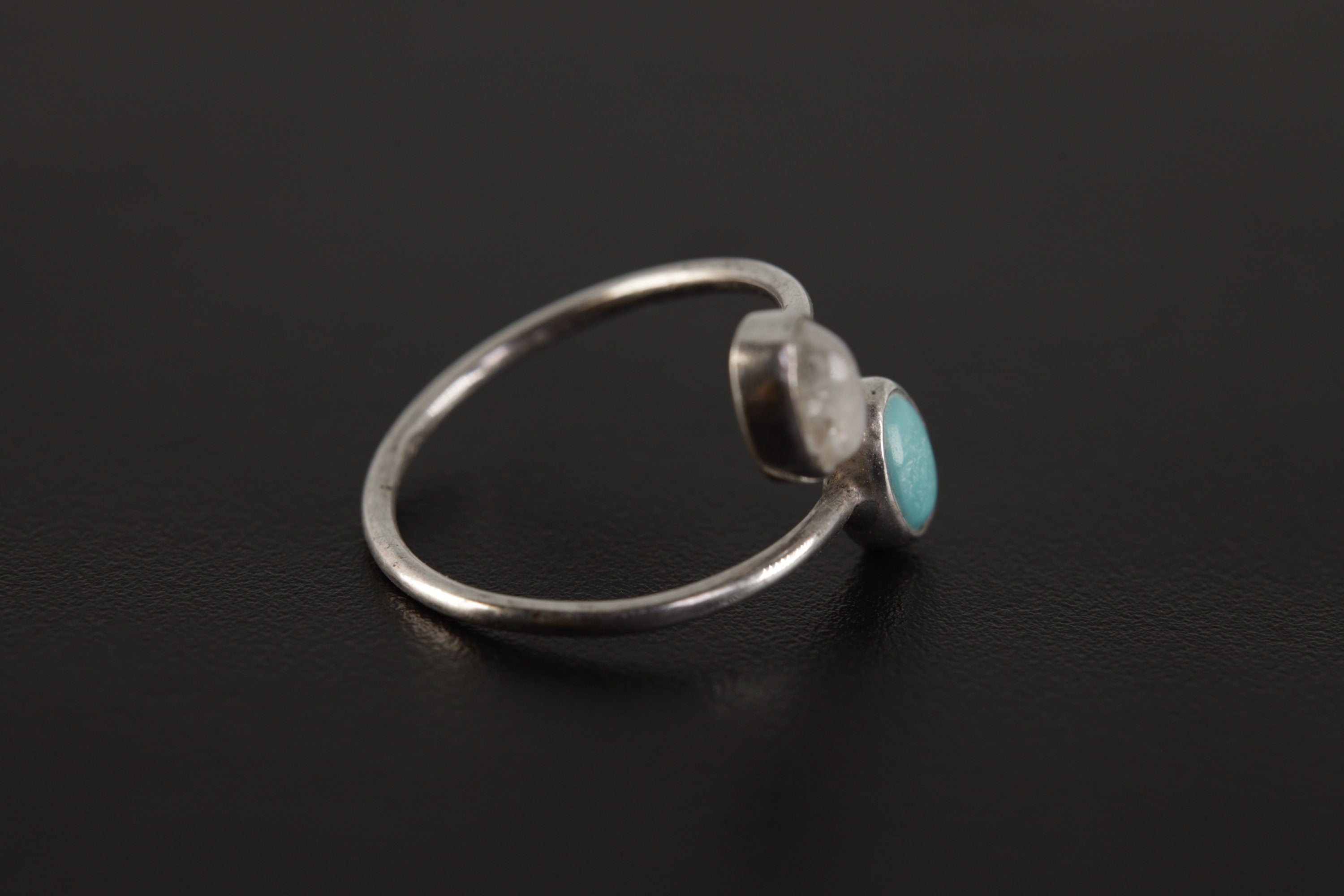 Petite Oval Turquoise & Blue Moonstone Ring - High Polish Sterling Silver - Adjustable Wire Band Open Ring - Size 4-9 US - Crystal Jewellery