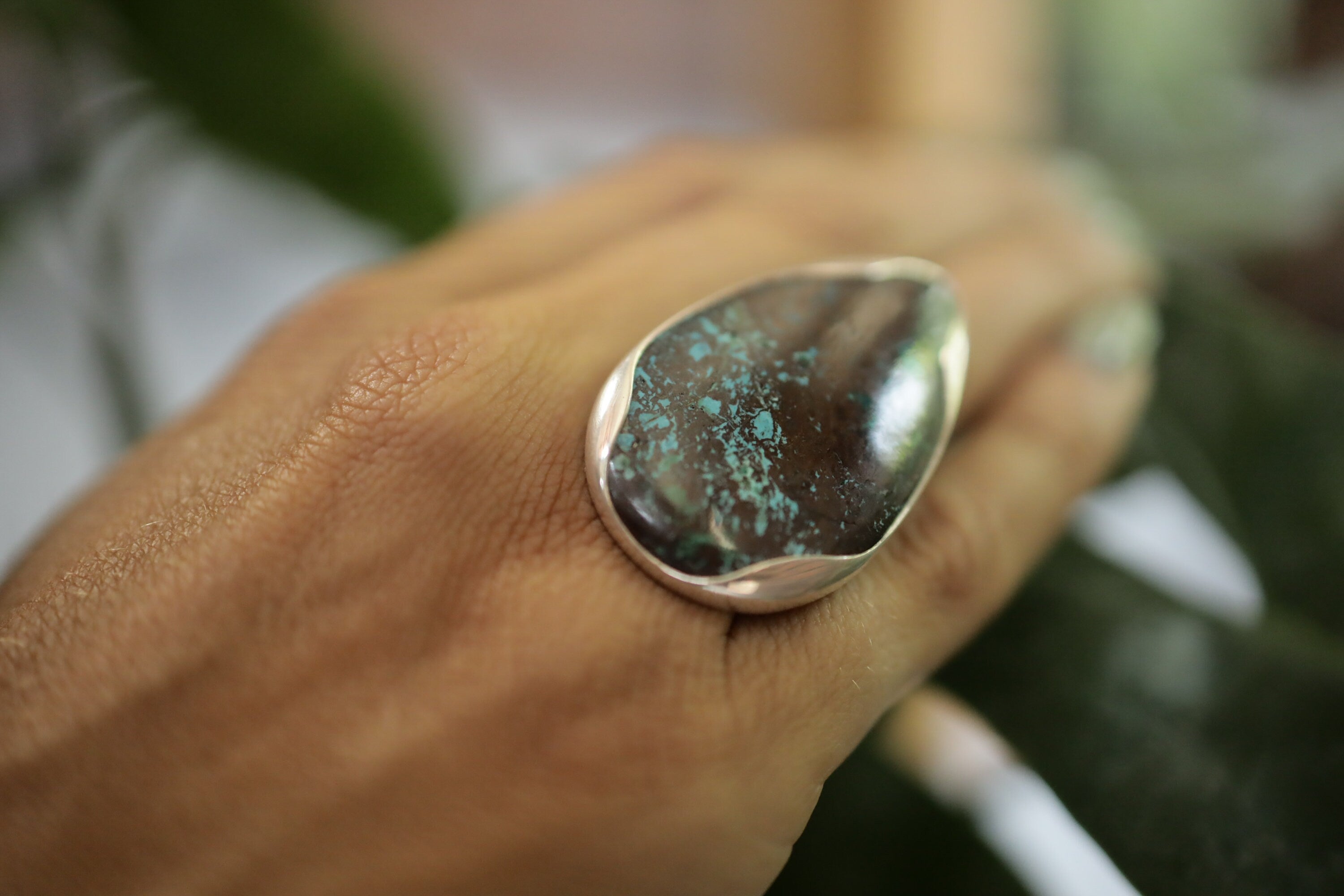 Embrace the Serene Radiance: Adjustable Sterling Silver Ring with Teardrop Turquoise - Unisex - Size 5-12 US