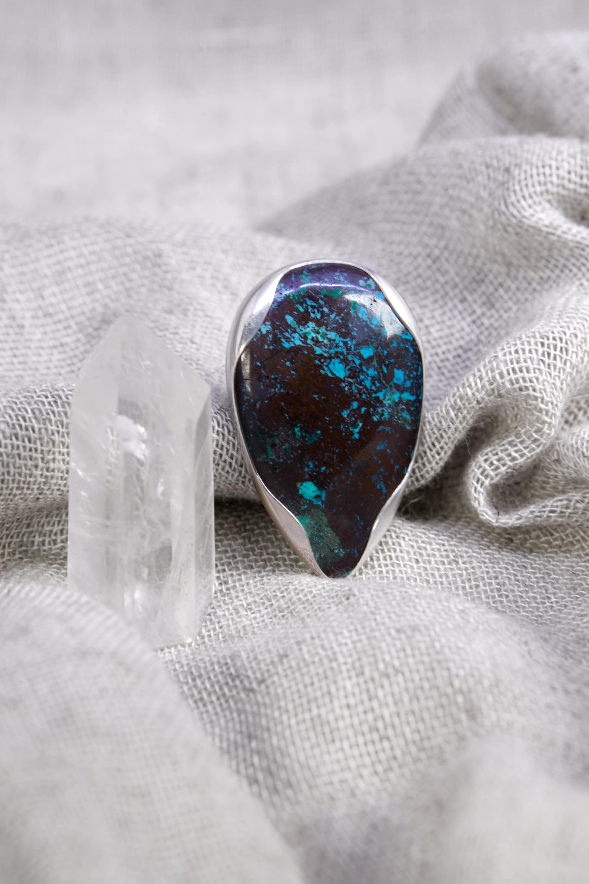 Adjustable Sterling Silver Ring: Teardrop Himalayan Turquoise, Unisex Size 5-12