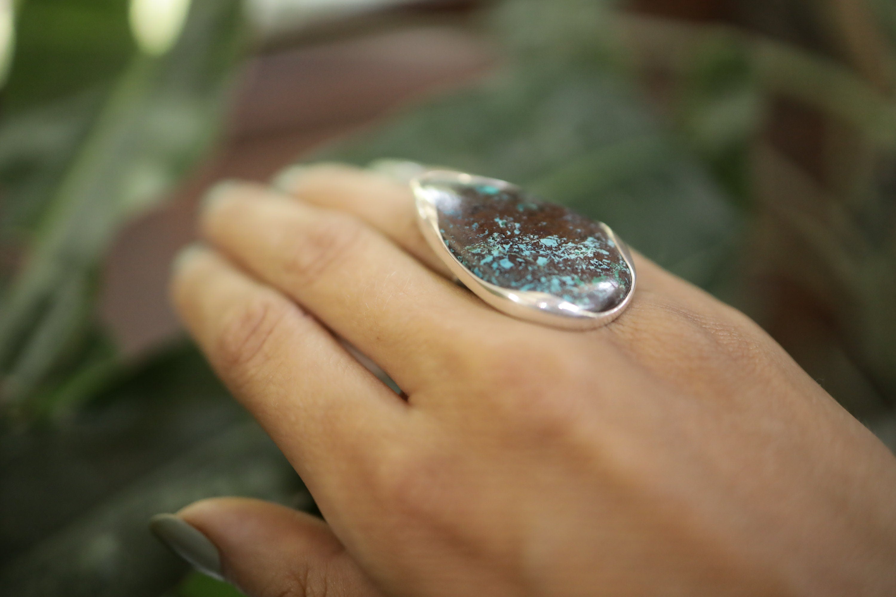 Turquoise Ring 925 Sterling Silver Adjustable Teardrop Ring High Shine Textured Band Throat Chakra Jewelry Gift