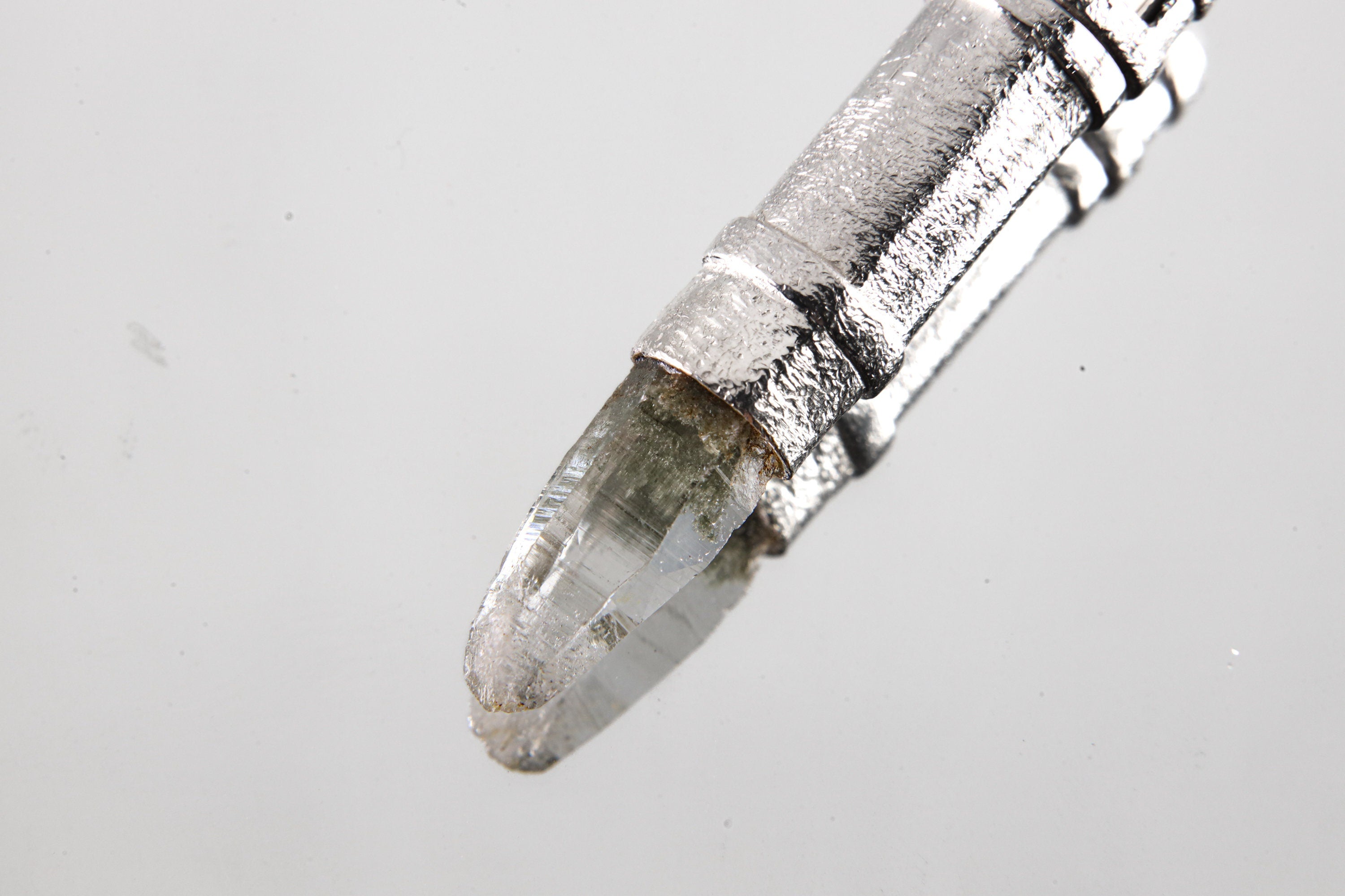 Himalayan Chlorite Inclusion Quartz - Solid Capsule Locket - Stash Urn - Textured & Sterling Silver Pendant