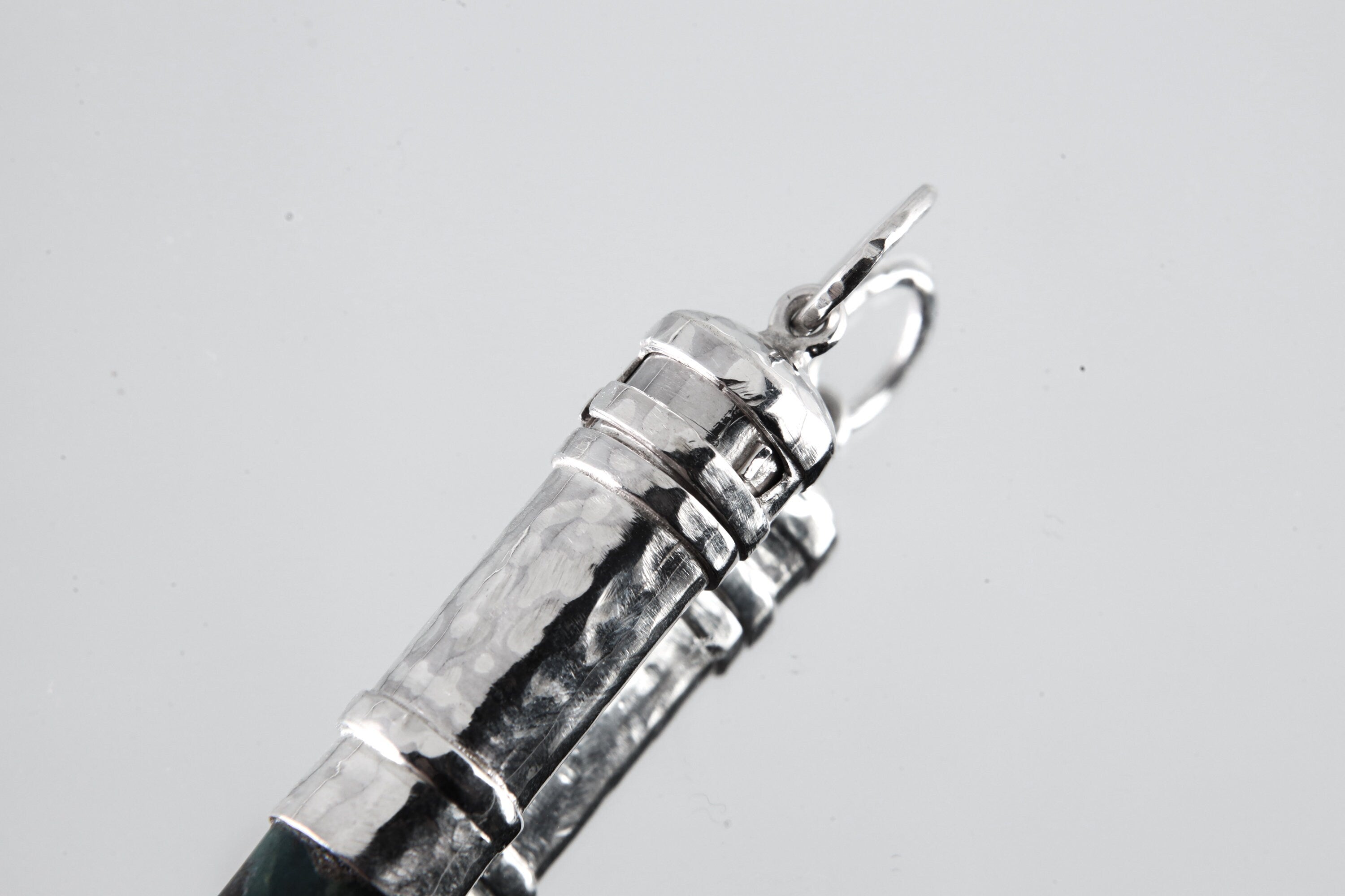 Bood Stone / Jasper Tooth - Solid Capsule Locket - Stash Urn - Textured & Sterling Silver Pendant