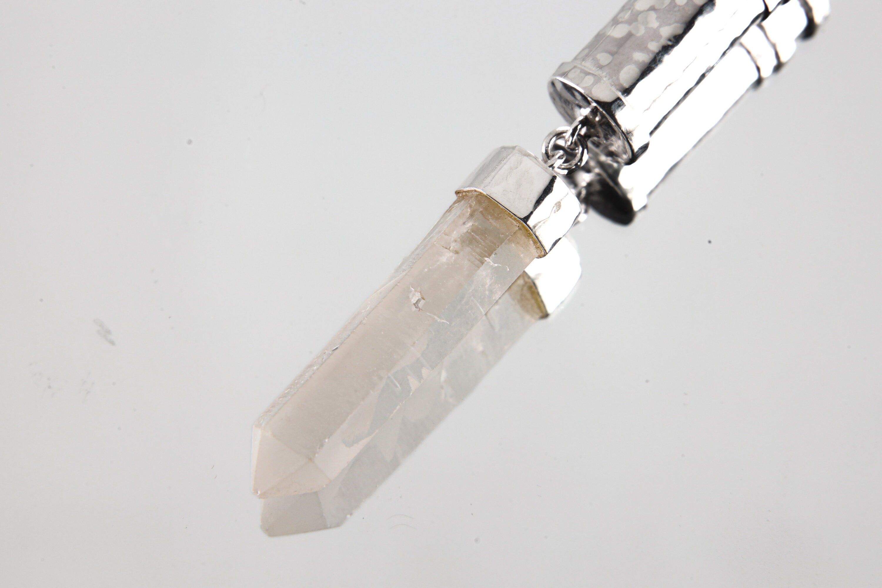 Fossicked Australian Clear Quartz Point - Sizable Solid Capsule Locket - Stash Urn - Textured & Sterling Silver Pendant