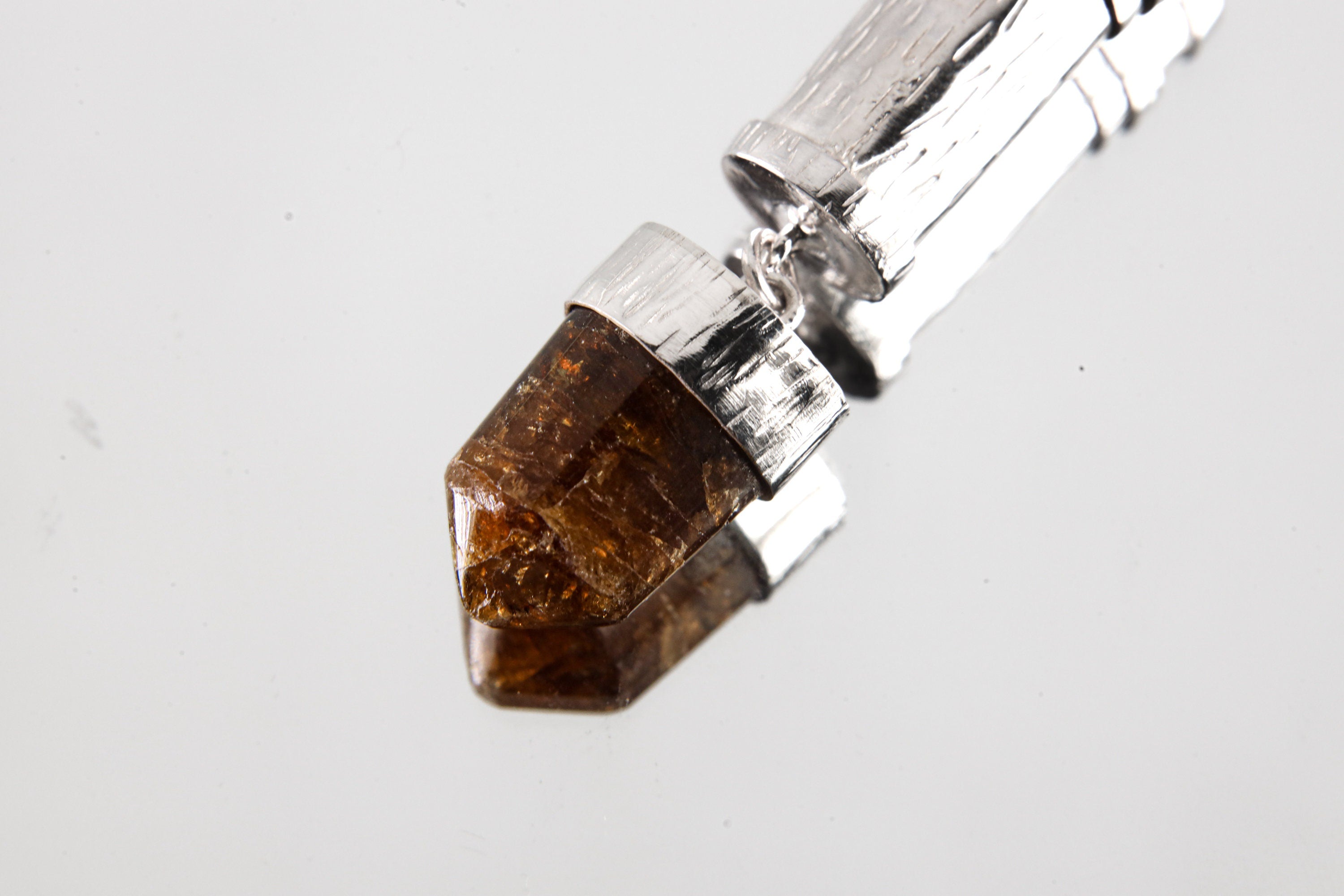 Dangling Crystal Brown Polished Dravite Tourmaline Pendant, Sizable Capsule Locket Charm, Stash Urn, Textured Sterling Silver Necklace