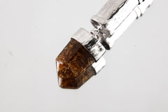 Dangling Crystal Brown Polished Dravite Tourmaline Pendant, Sizable Capsule Locket Charm, Stash Urn, Textured Sterling Silver Necklace