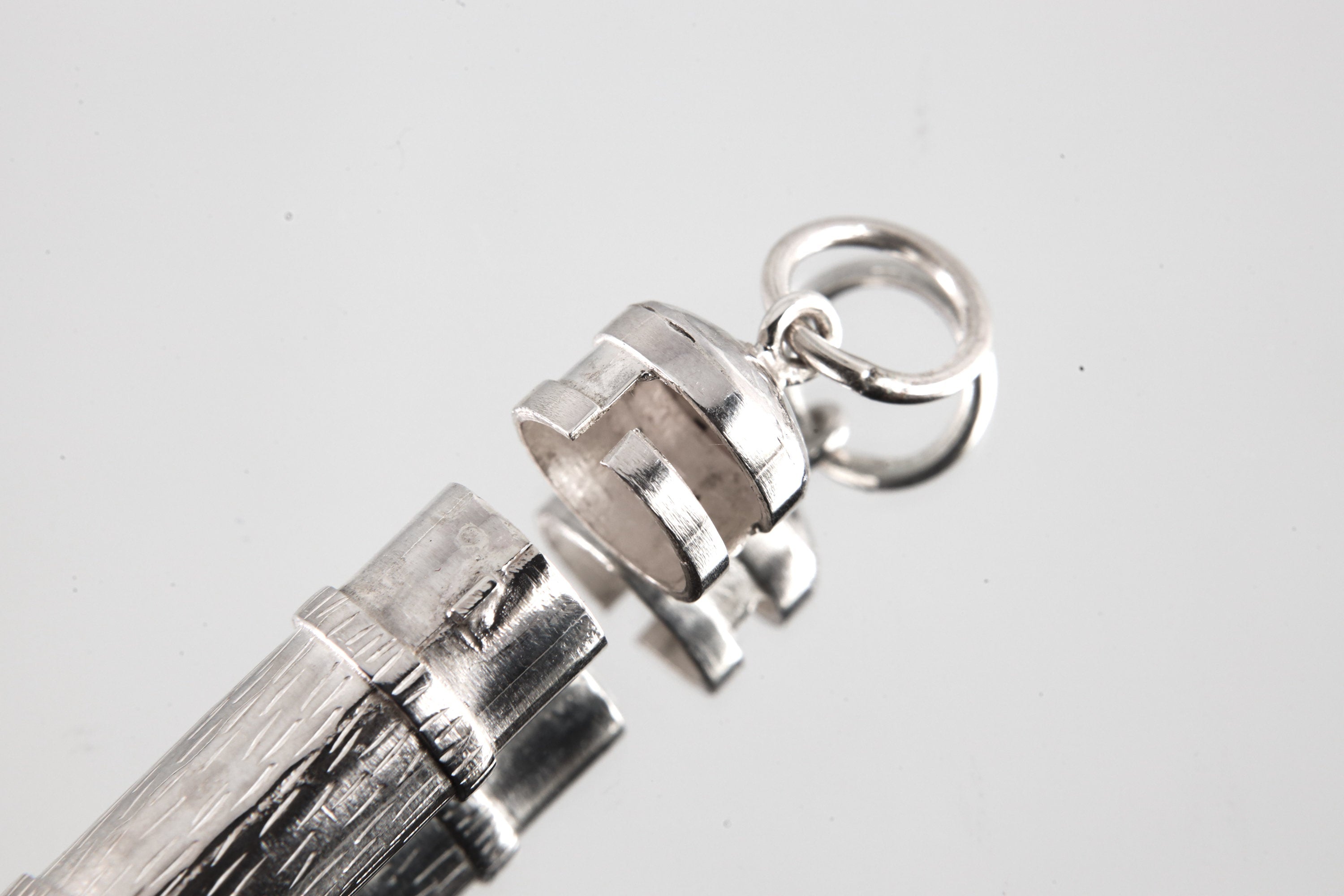 Dangeling Herkimer Diamond - Sizable Solid Capsule Locket - Stash Urn - Textured & Sterling Silver Pendant
