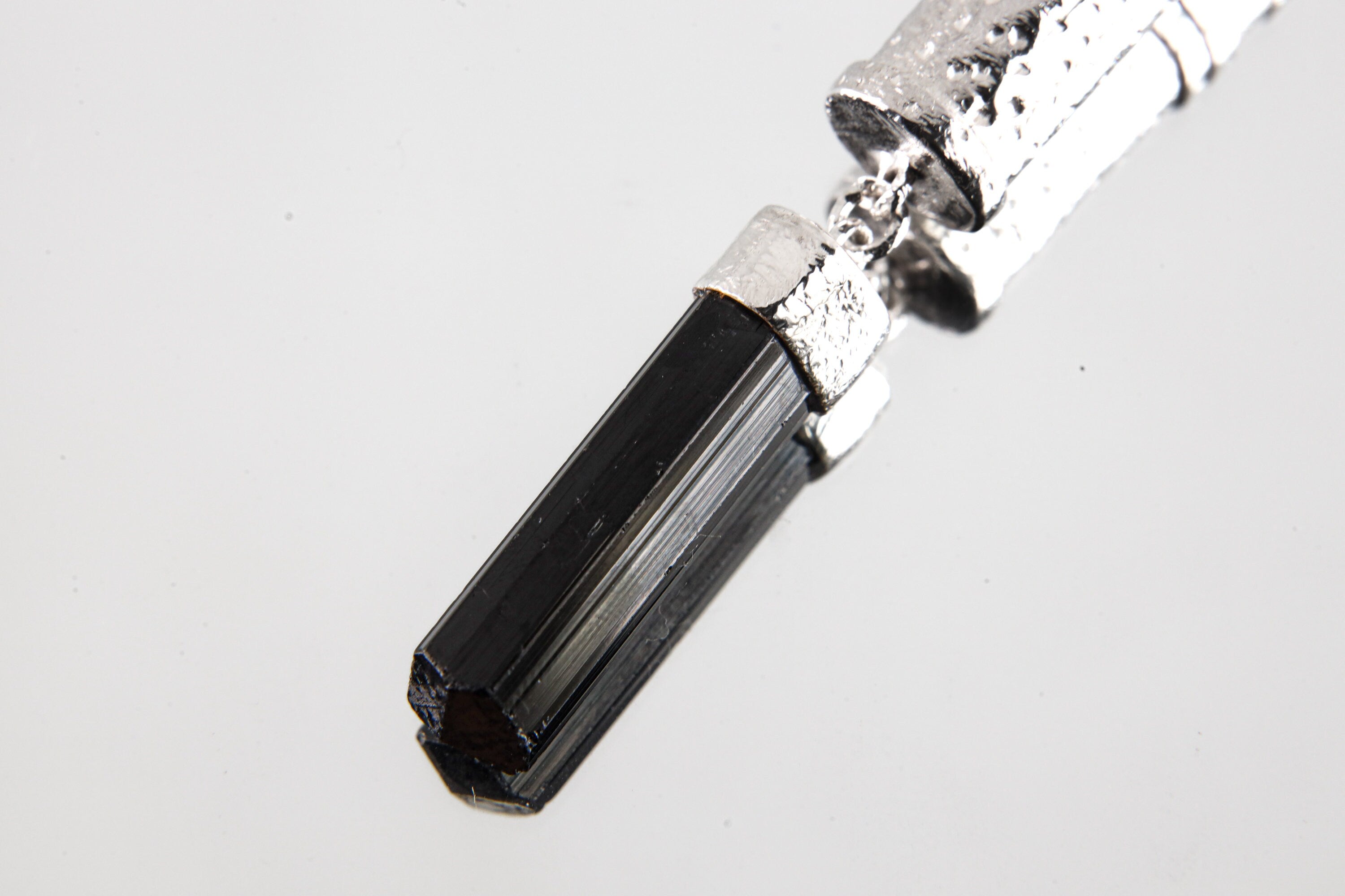 Dangeling Black Tourmaline - Solid Capsule Locket - Stash Urn - Textured & Sterling Silver Pendant