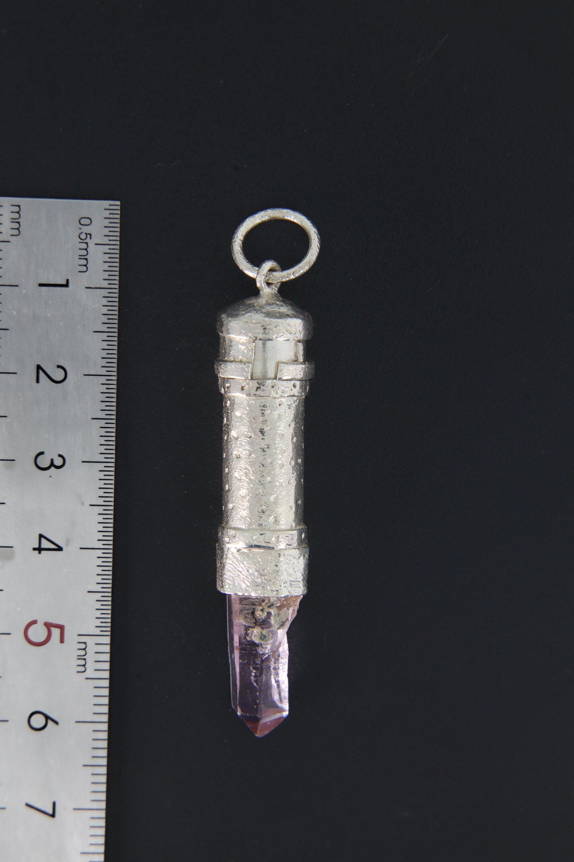 Vera Cruz Amethyst Point - Sizable Solid Capsule Locket - Stash Urn - Textured & Sterling Silver Pendant