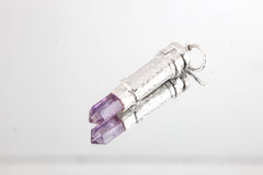 Sterling silver capsule pendant with raw Vera Cruz Amethyst Point at the base.