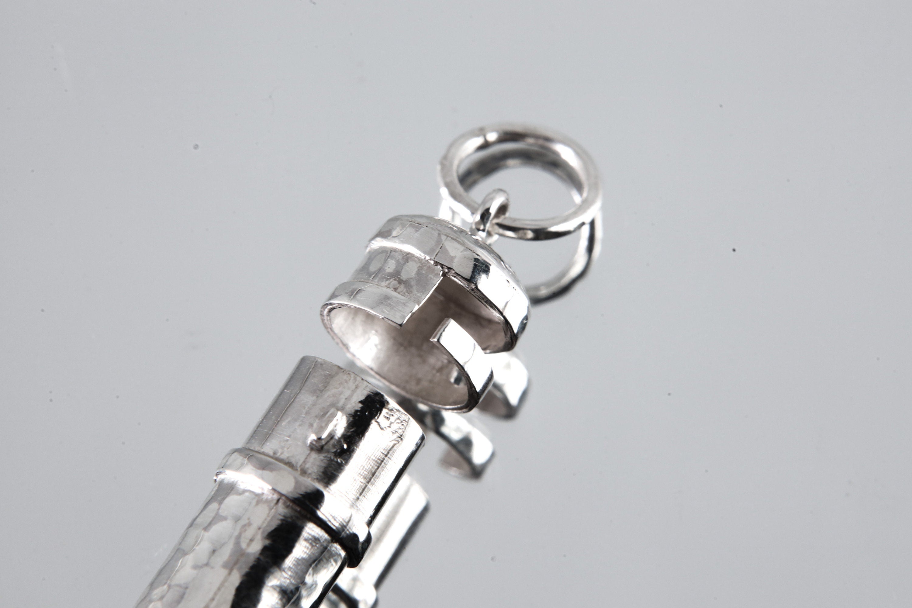 Cut Amethyst Generator Point - Sizable Solid Capsule Locket - Stash Urn - Textured & Sterling Silver Pendant