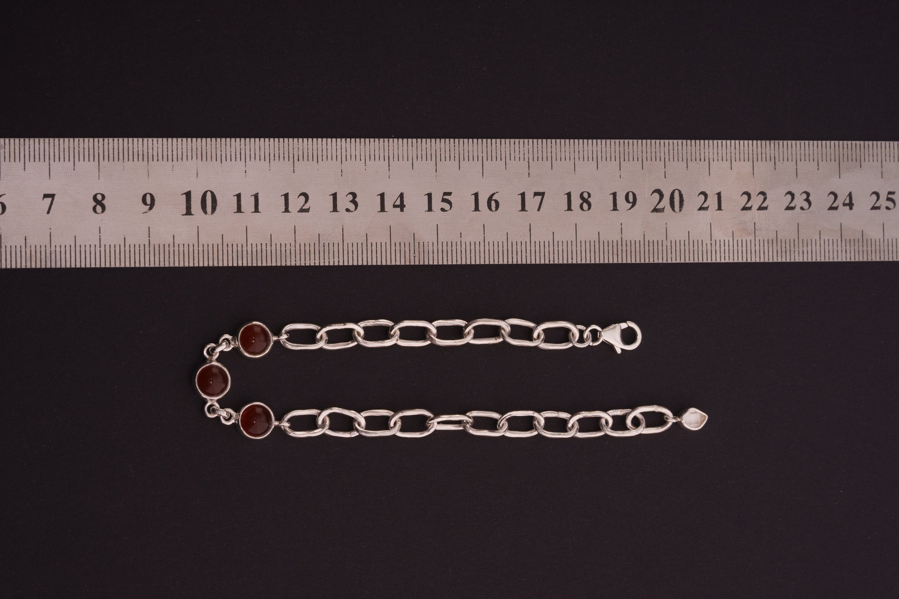 Adjustable Crystal Bracelet with Red Australian Carnelian, Herkimer Diamond 925 Sterling Silver Chain, Hammered Thick Link, Polished Finish
