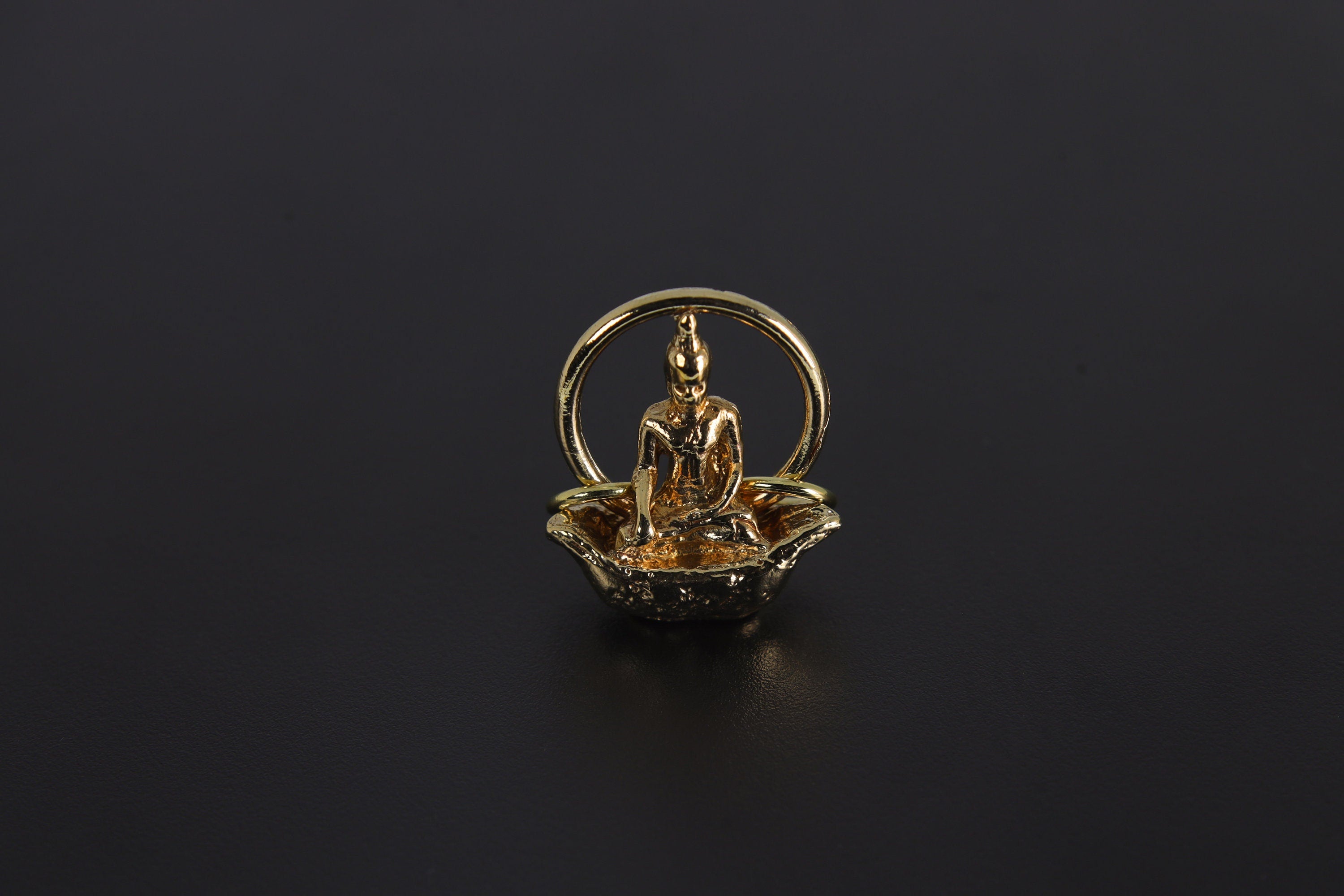 Cast Pendant with Buddha Sitting on Boat Talisman, Gold Plated Brass Charm, Inner Peace & Prosperity, Buddhist Spiritual Jewelry