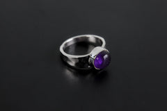 Hammered Sterling Silver Amethyst Ring: Unisex Gemstone Jewelry