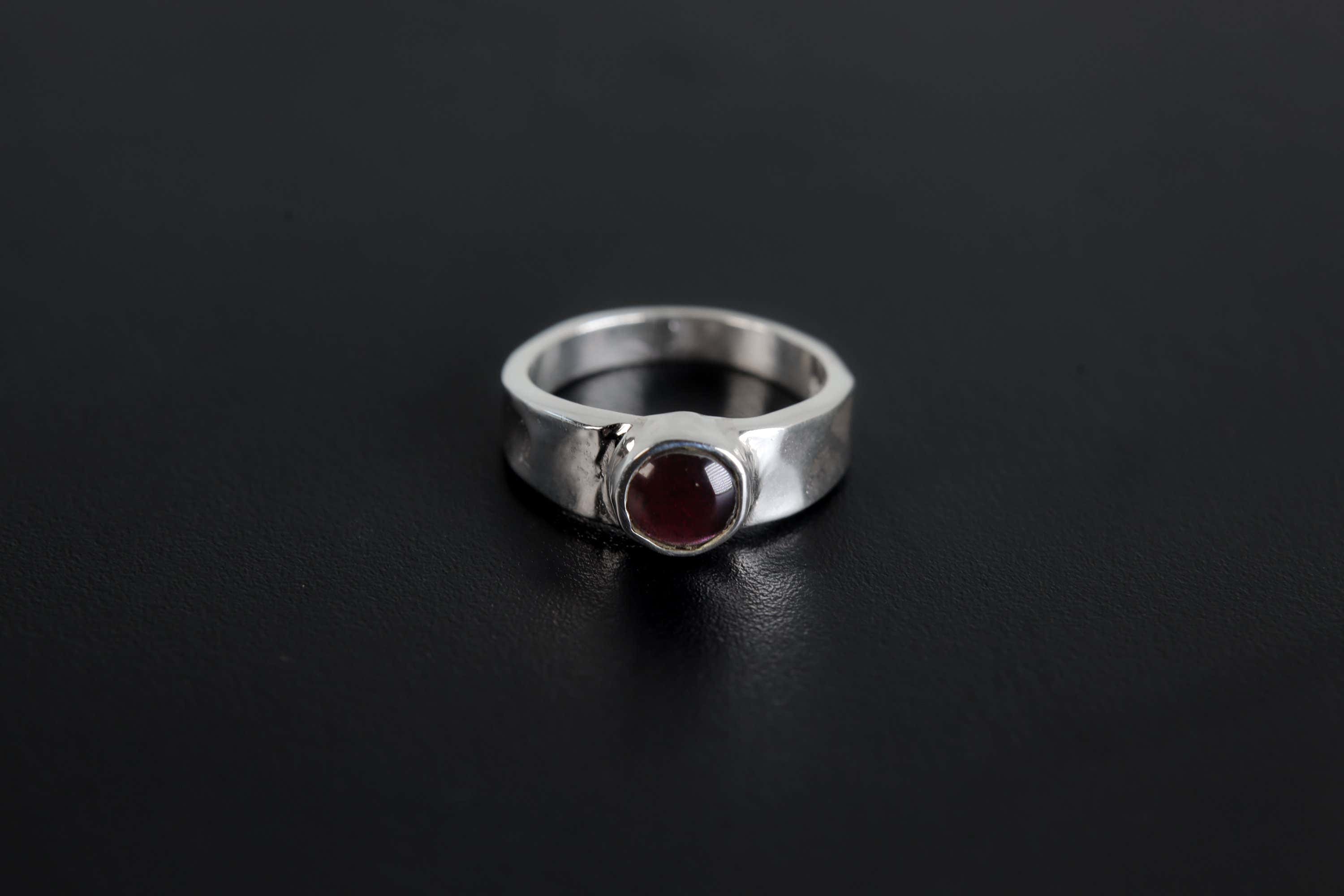 Red Garnet Sterling Silver Ring 925 Hammered Band High Shine Textured January Birthstone Capricorn Gift