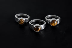Tiger's Eye Ring: Hammered Sterling Silver Band, Unisex Design