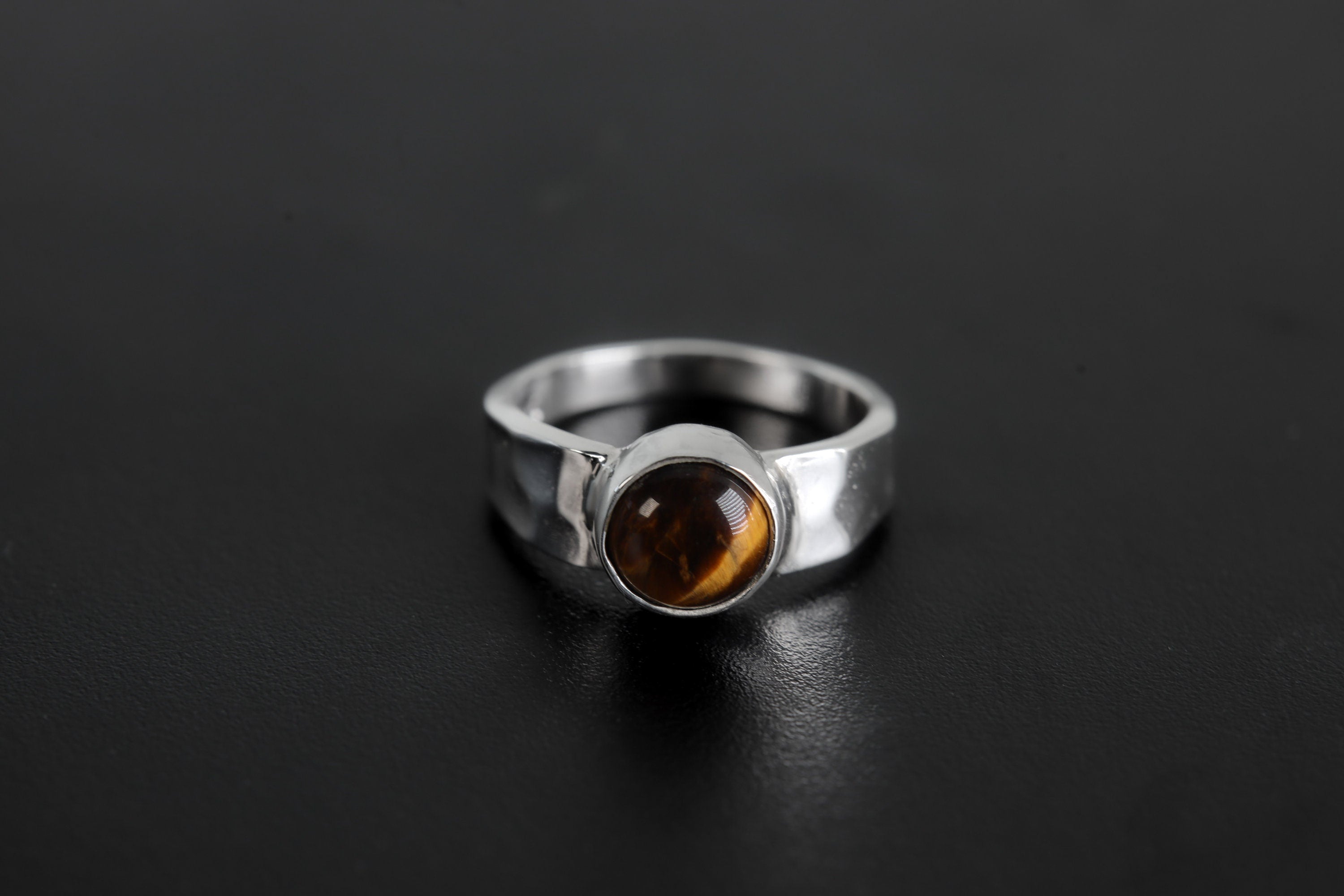 Tiger's Eye Ring: Hammered Sterling Silver Band, Unisex Design