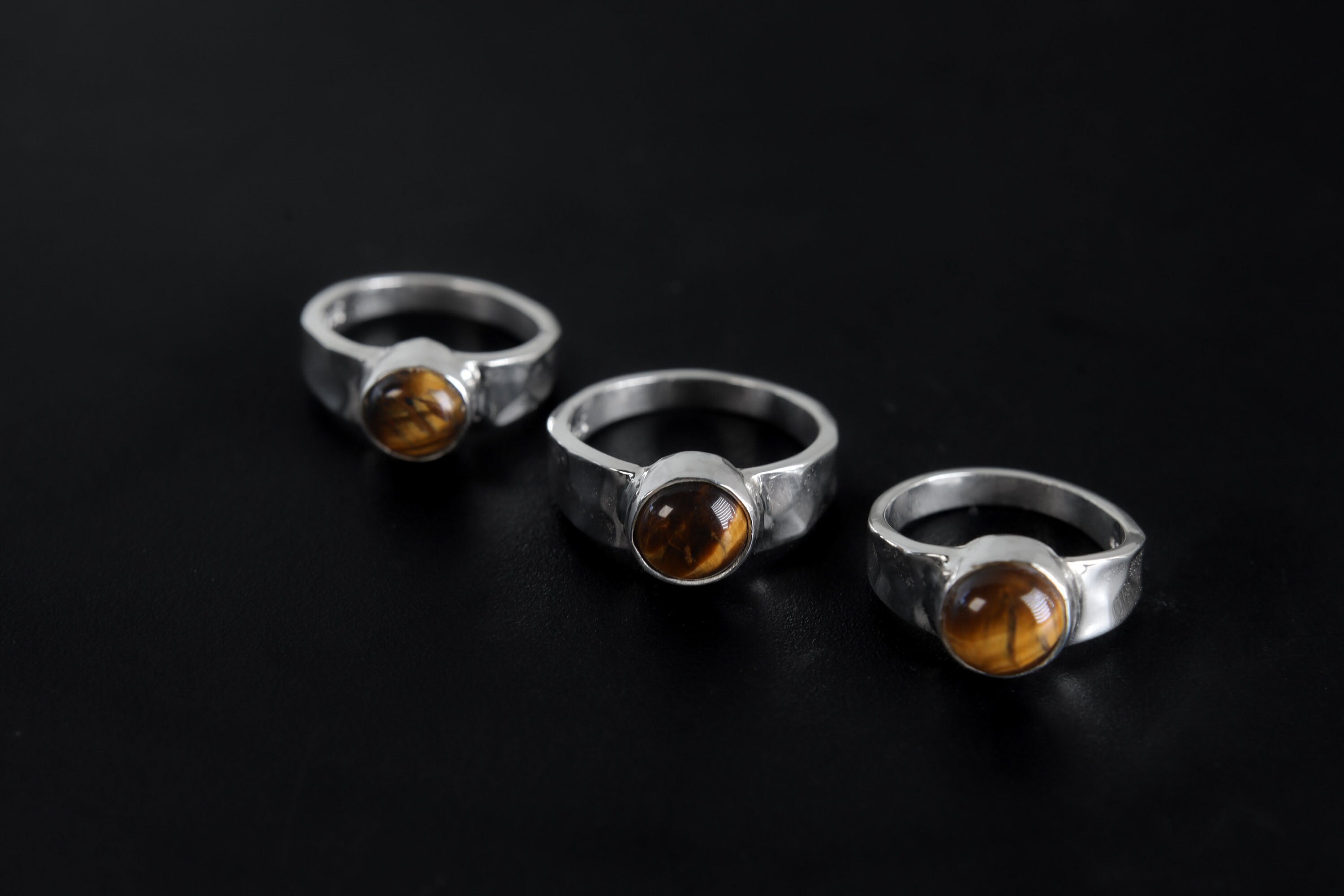 Tiger's Eye Ring: Hammered Sterling Silver Band, Unisex Design