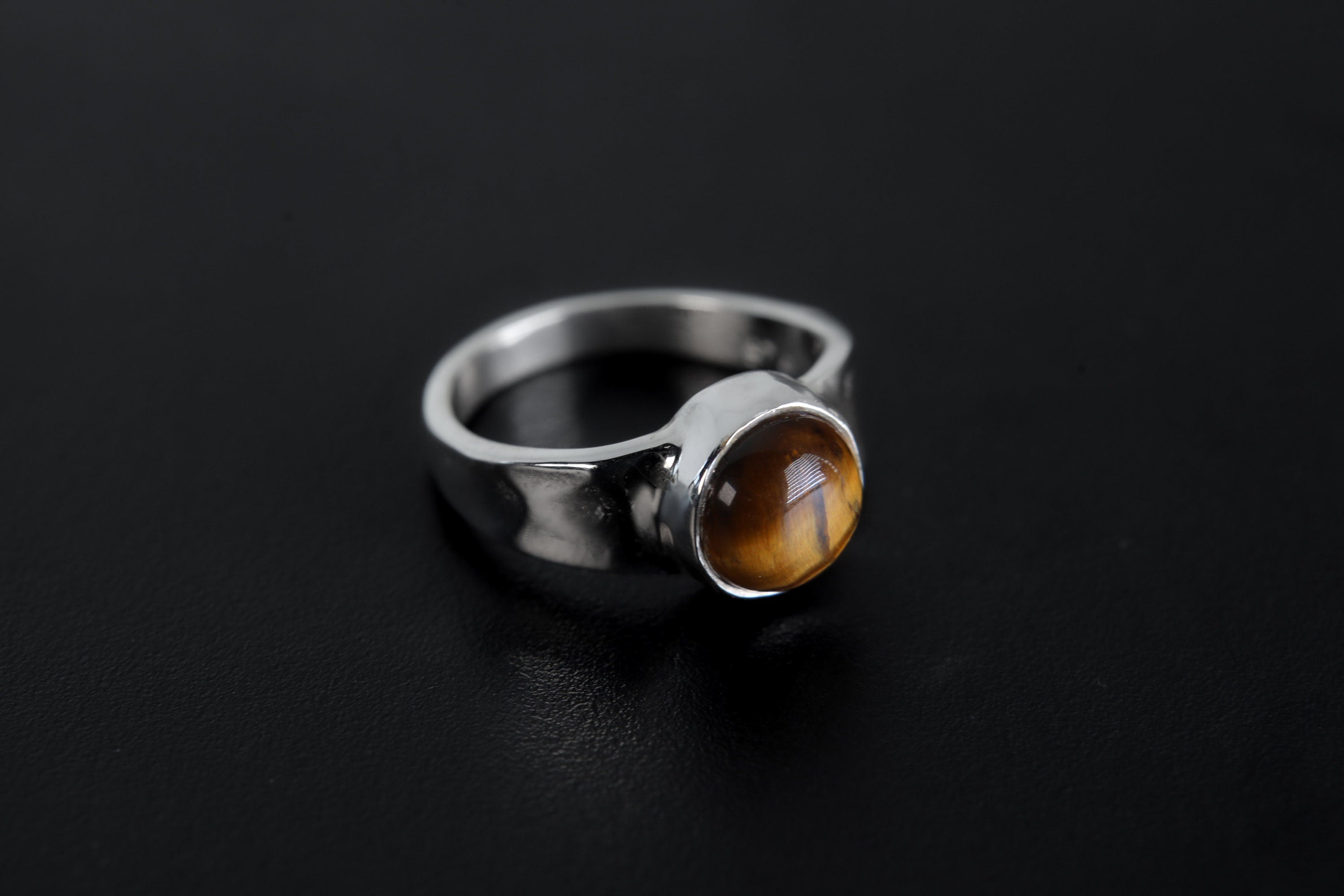 Tiger's Eye Ring: Hammered Sterling Silver Band, Unisex Design