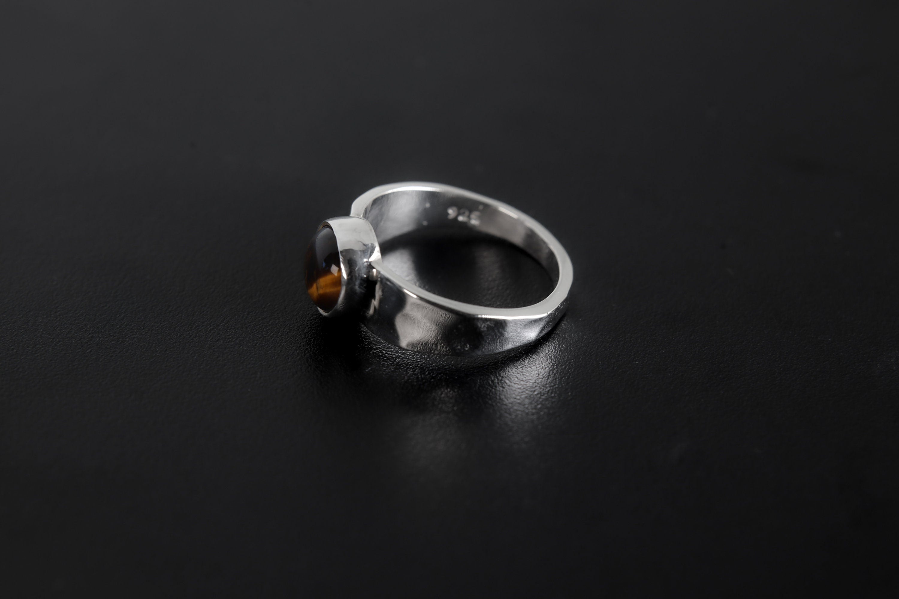 Tiger's Eye Ring: Hammered Sterling Silver Band, Unisex Design