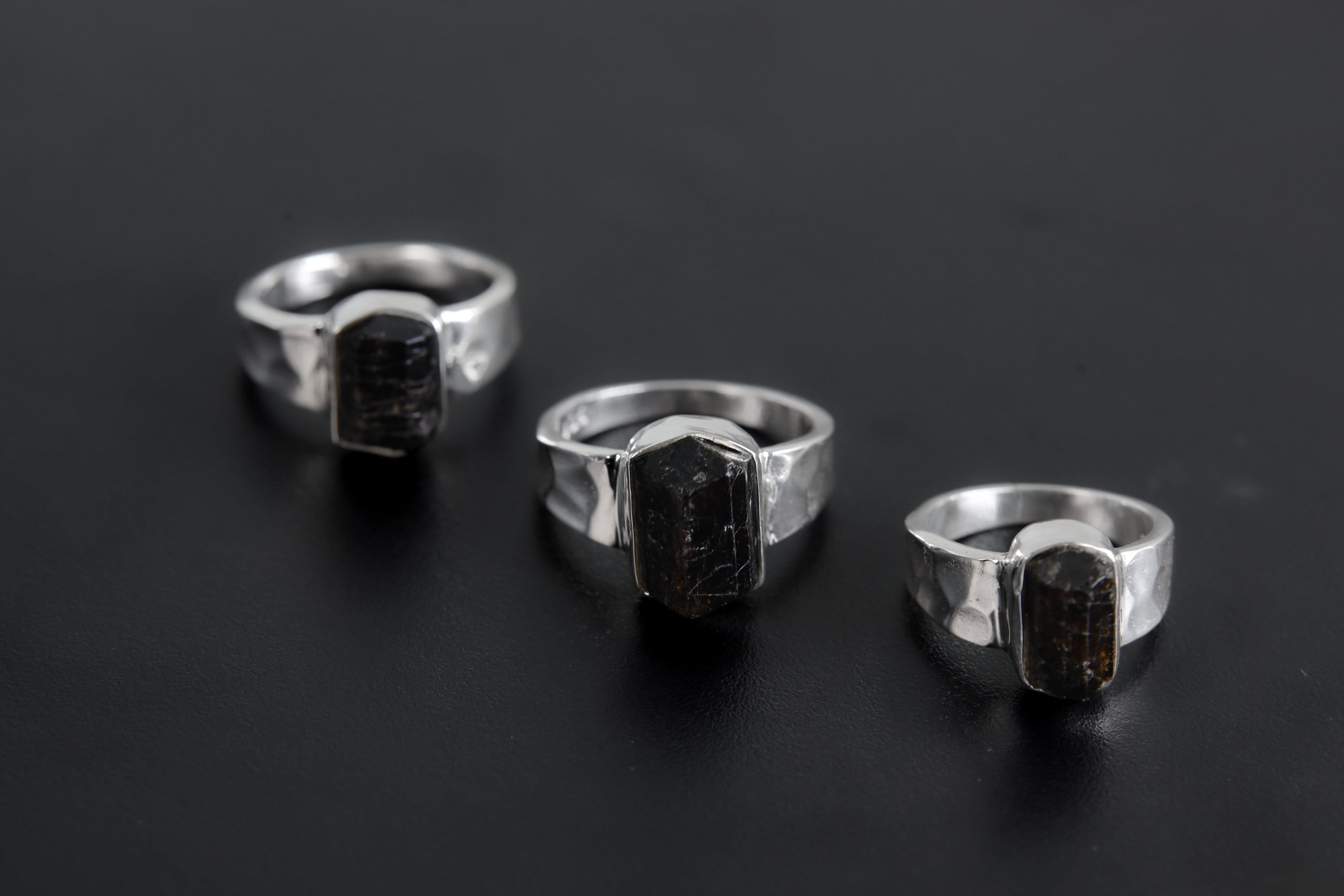 Double Terminated Black Tourmaline Ring - Hammered - 925 Sterling Silver Setting - Unisex - High Shine Polish - Protection & Grounding