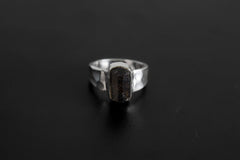 Double Terminated Black Tourmaline Ring - Hammered - 925 Sterling Silver Setting - Unisex - High Shine Polish - Protection & Grounding