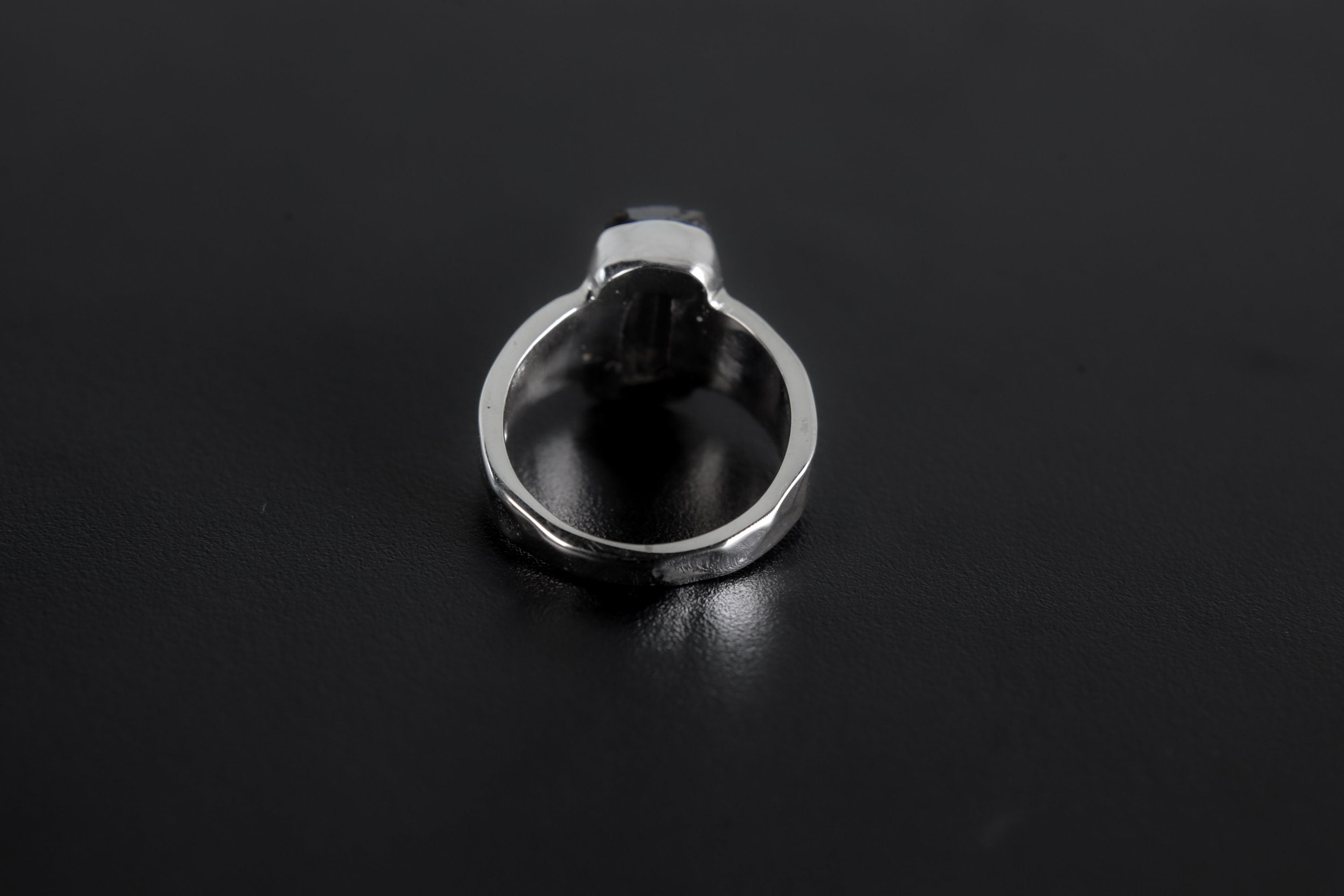 Black Tourmaline Ring 925 Sterling Silver Double Terminated Crystal Hammered Textured Band Root Chakra Capricorn Gift