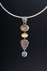 Record Keeper Ruby, Labradorite, Ethiopian Opal, Jasper, Himalayan Turquoise - Sterling Silver Pendant - Textured & Oxidized