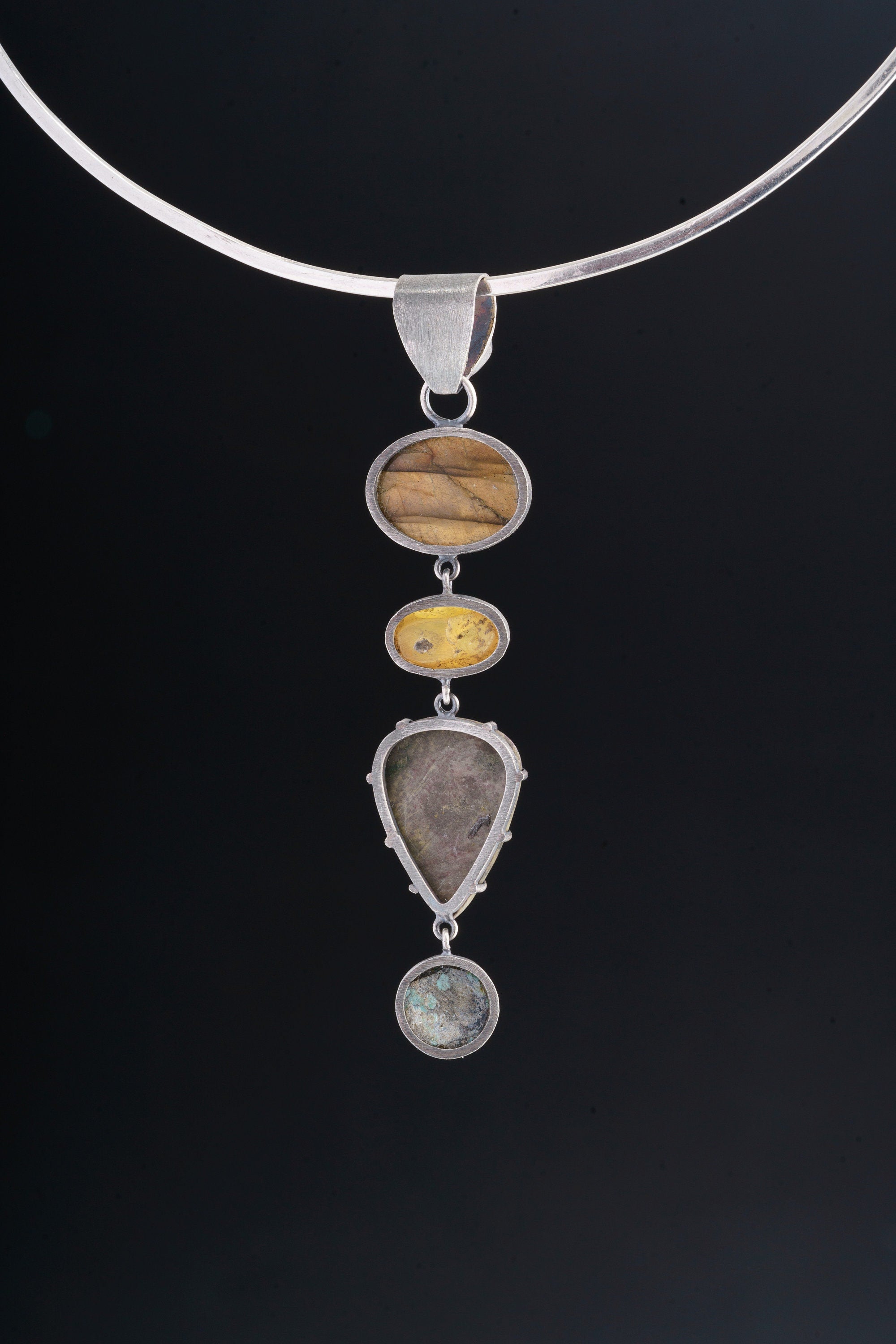 Record Keeper Ruby, Labradorite, Ethiopian Opal, Jasper, Himalayan Turquoise - Sterling Silver Pendant - Textured & Oxidized