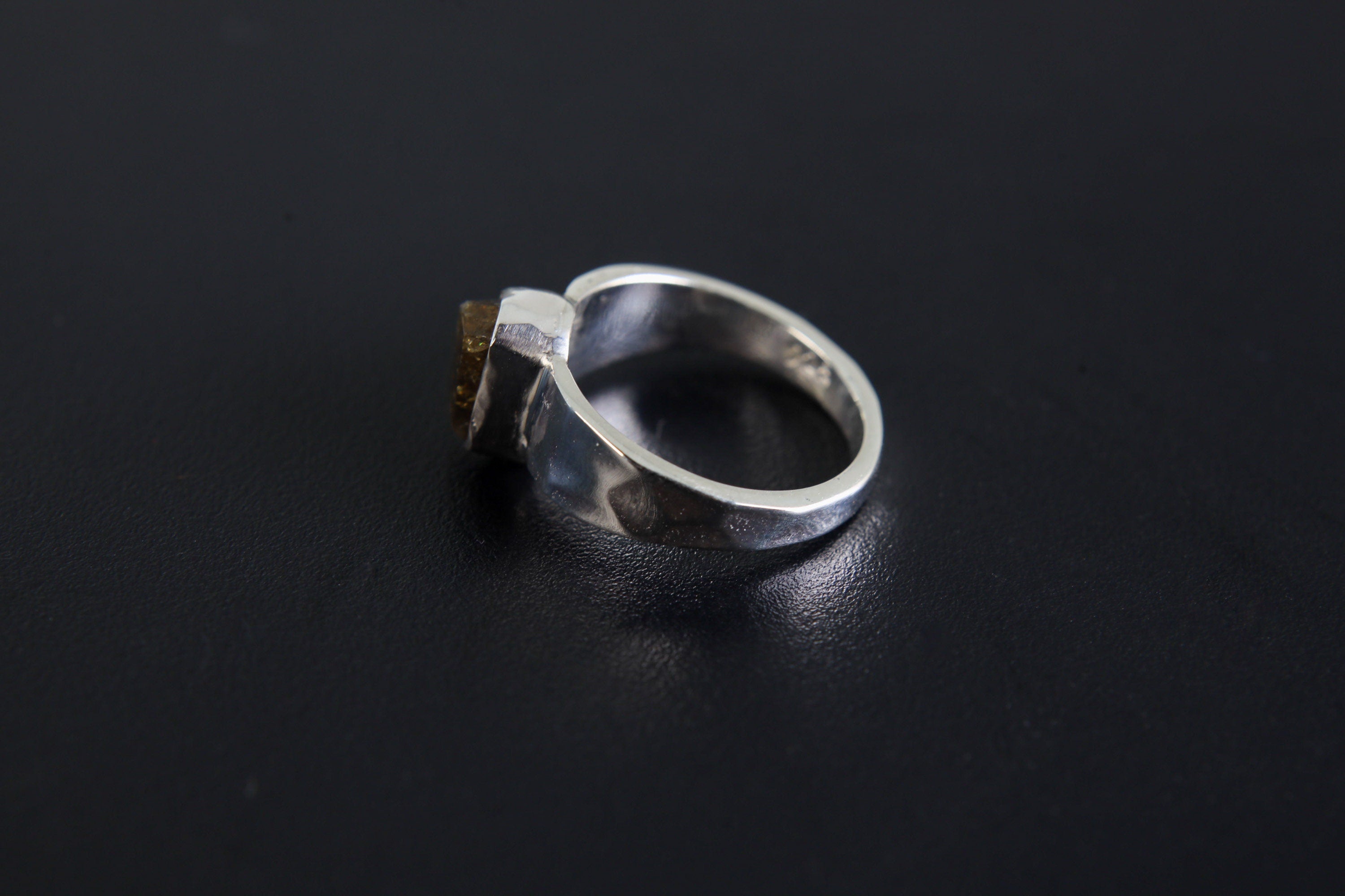 Himalayan Brown Tourmaline Ring: Hammered Sterling Silver Unisex Band