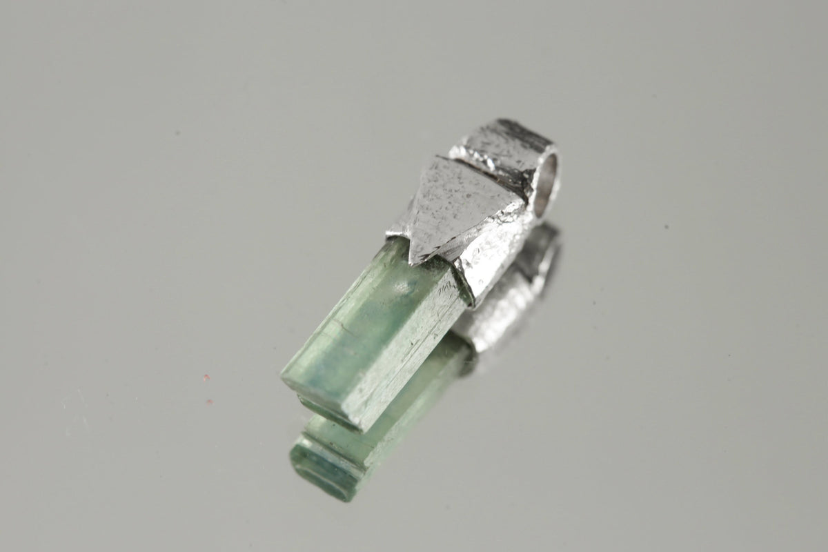 Tiny Natural Capped Gem Aquamarine - Stack Pendant - Organic Textured 925 Sterling Silver - Crystal Necklace