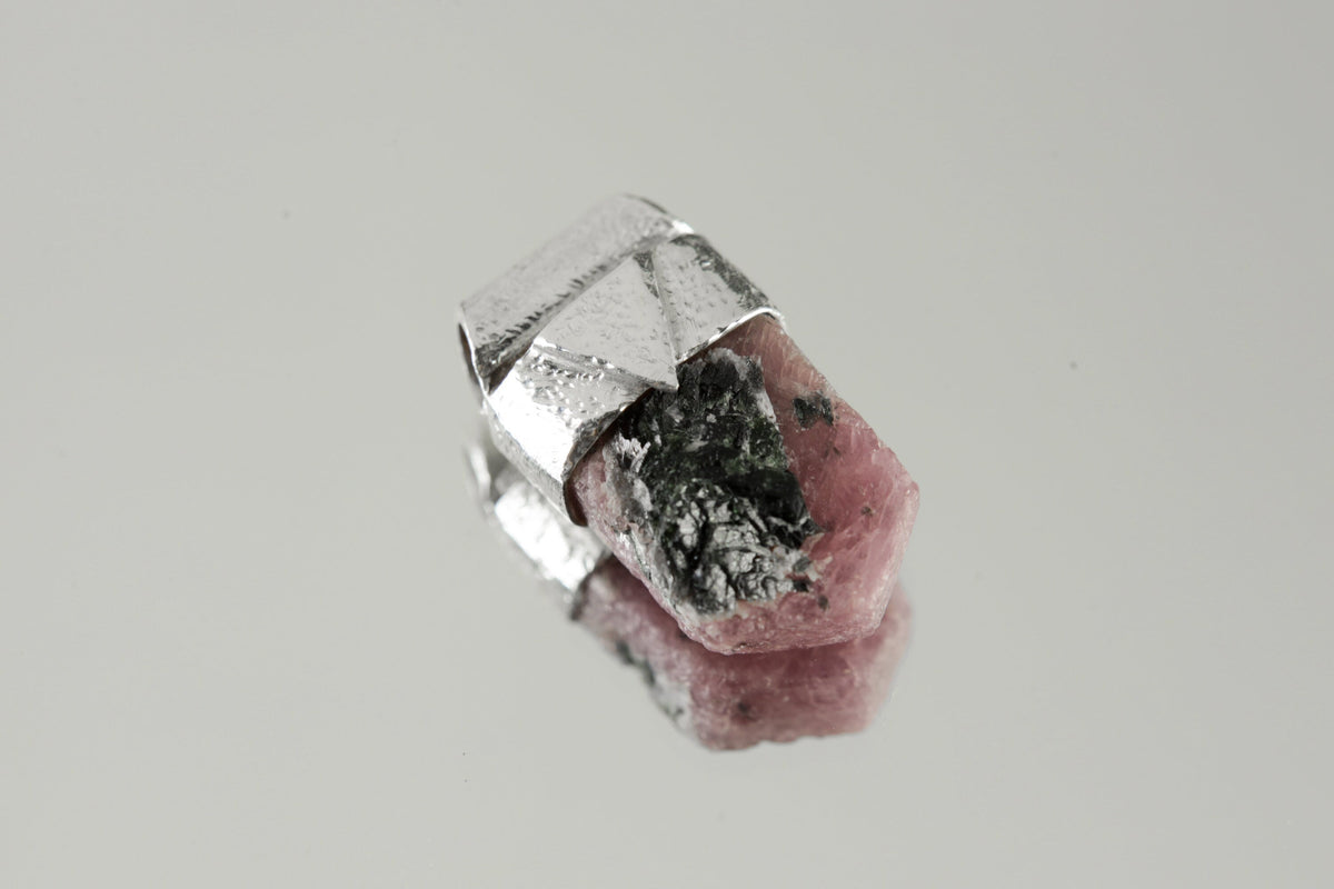 Hexagonal Raw Gem Ruby with Black Mica Stack Pendant, Organic Textured Sterling Silver, Root Chakra, Scorpio Zodiac, Protection and Passion
