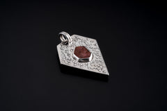 Pentagon-Shaped Record Keeper Ruby Muse Pendant, Sterling Silver, Textured & Shiny Finish, Root Chakra, Leo Zodiac, Unique Gift
