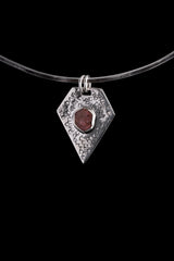 Pentagon-Shaped Record Keeper Ruby Muse Pendant, Sterling Silver, Textured & Shiny Finish, Root Chakra, Leo Zodiac, Unique Gift