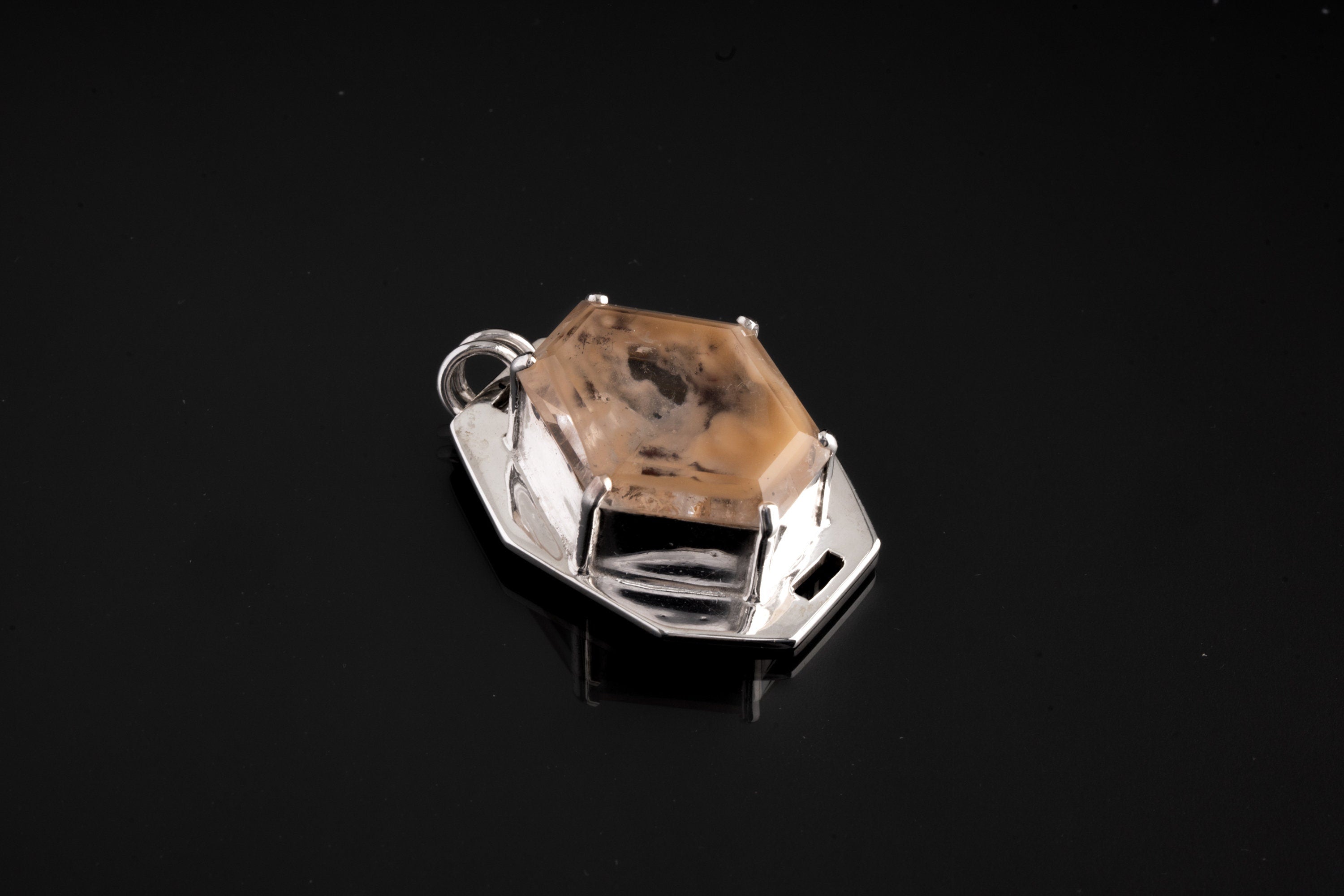 Madagascar Quartz Pendant: Sterling Silver Claw Set, Inclusions