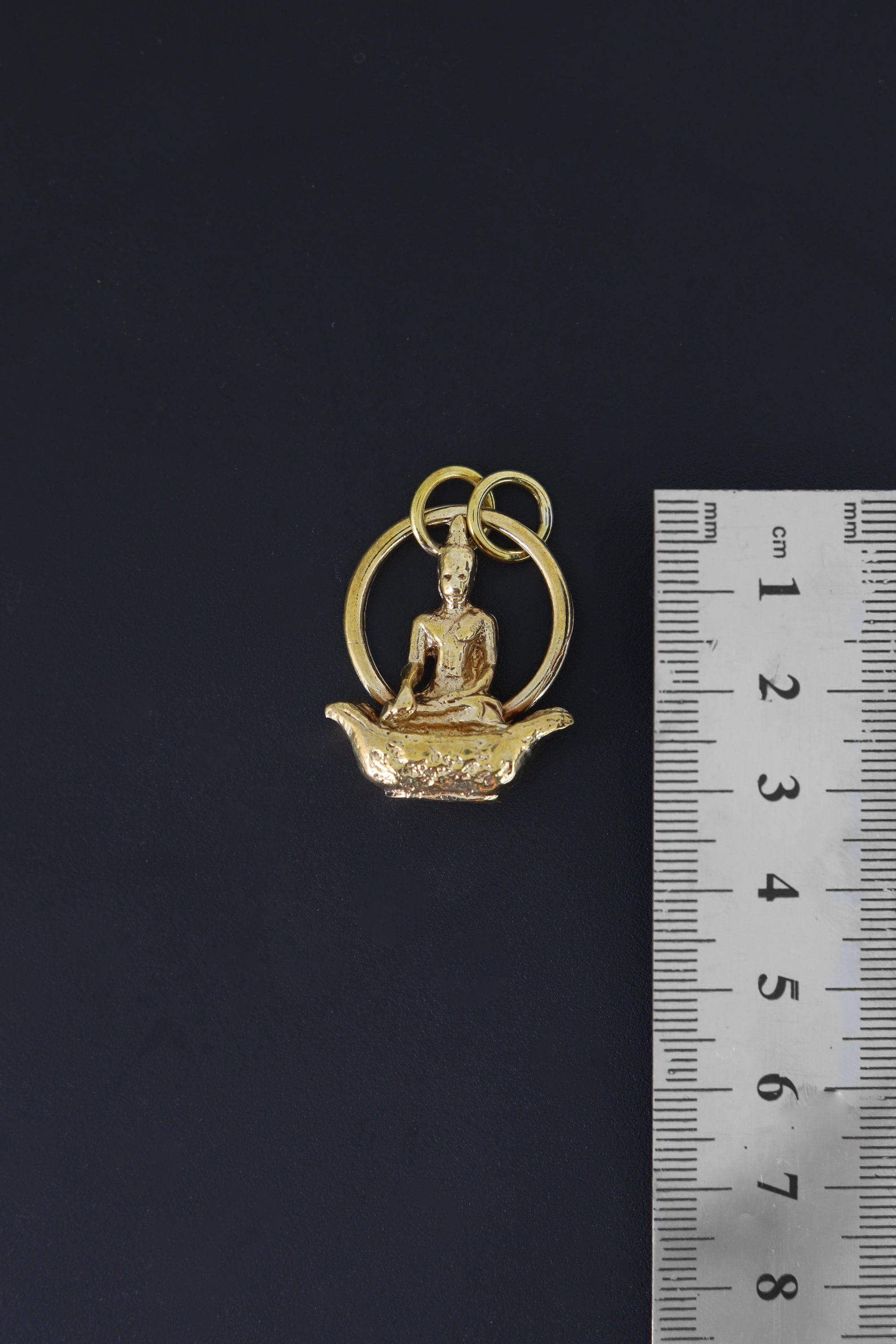 Cast Pendant with Buddha Sitting on Boat Talisman, Gold Plated Brass Charm, Inner Peace & Prosperity, Buddhist Spiritual Jewelry