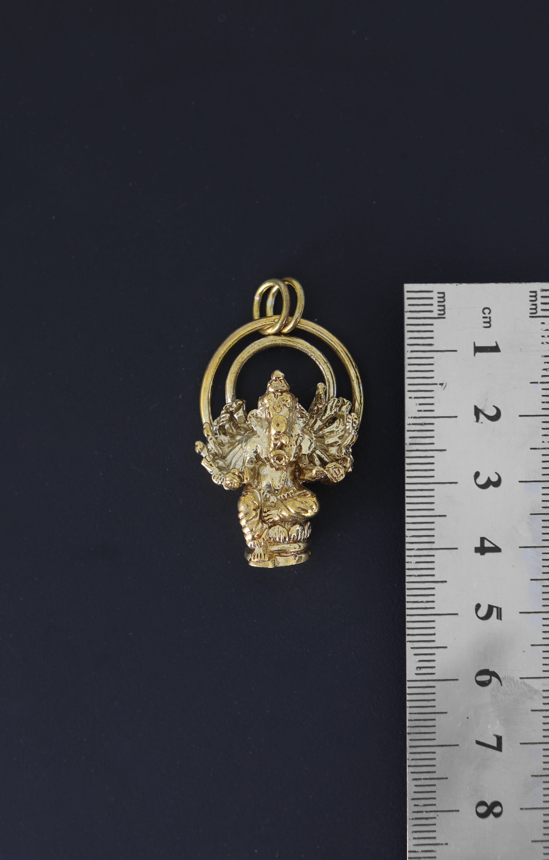 Cast Pendant with Sitting Ganesha Halo Talisman, Gold Plated Brass Charm, Abundance & Protection, Hindu Symbolic Jewelry