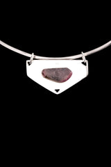 Polished Slice of Gemmy Watermelon Tourmaline Pendant,Sterling Silver, Shiny Finish, Textured Design,Heart Chakra,Libra Zodiac, Unique Gift