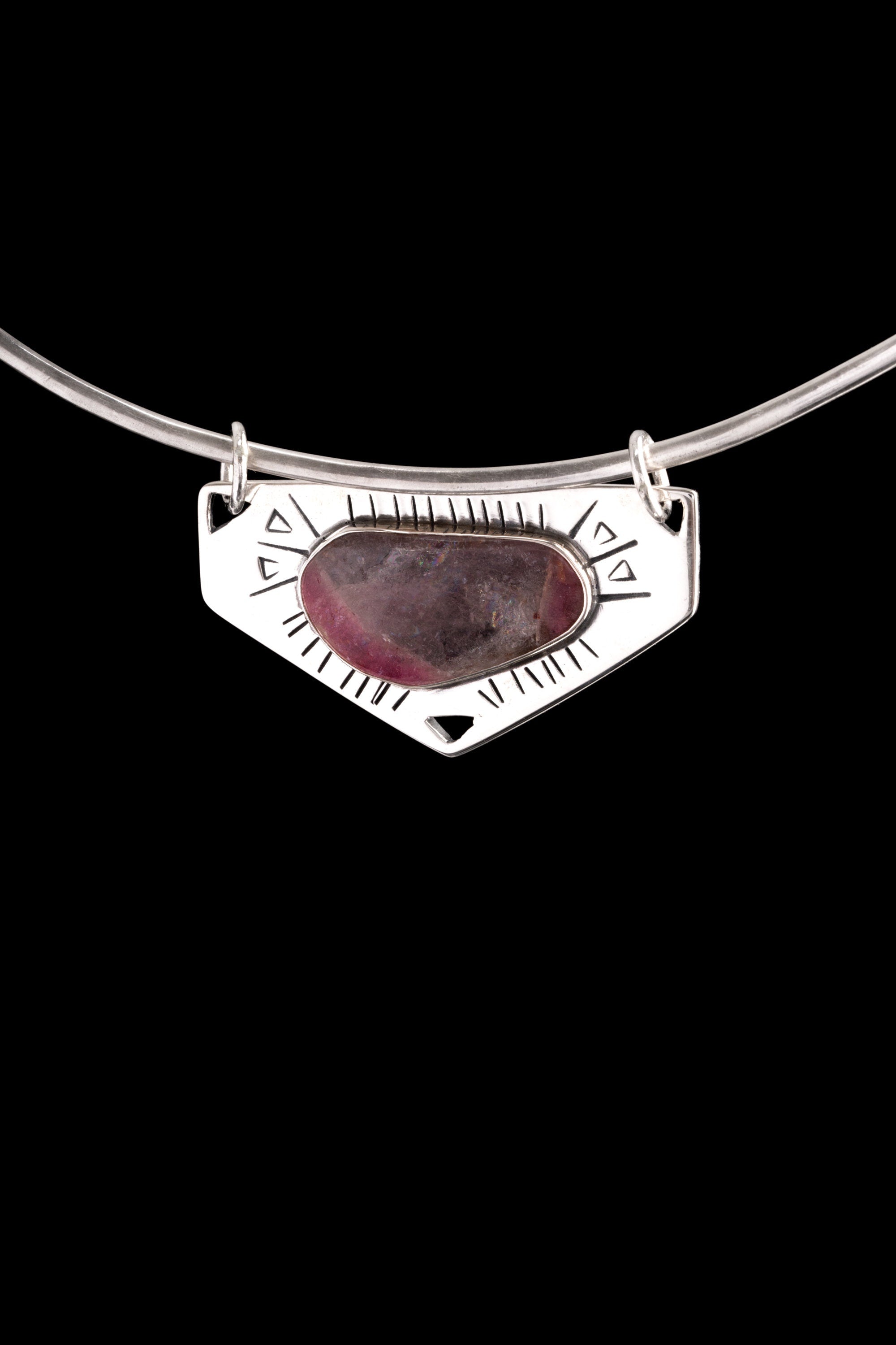 Polished Slice of Gemmy Watermelon Tourmaline Pendant,Sterling Silver, Shiny Finish, Textured Design,Heart Chakra,Libra Zodiac, Unique Gift
