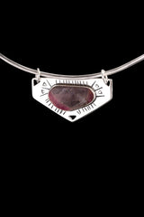 Polished Slice of Gemmy Watermelon Tourmaline Pendant,Sterling Silver, Shiny Finish, Textured Design,Heart Chakra,Libra Zodiac, Unique Gift