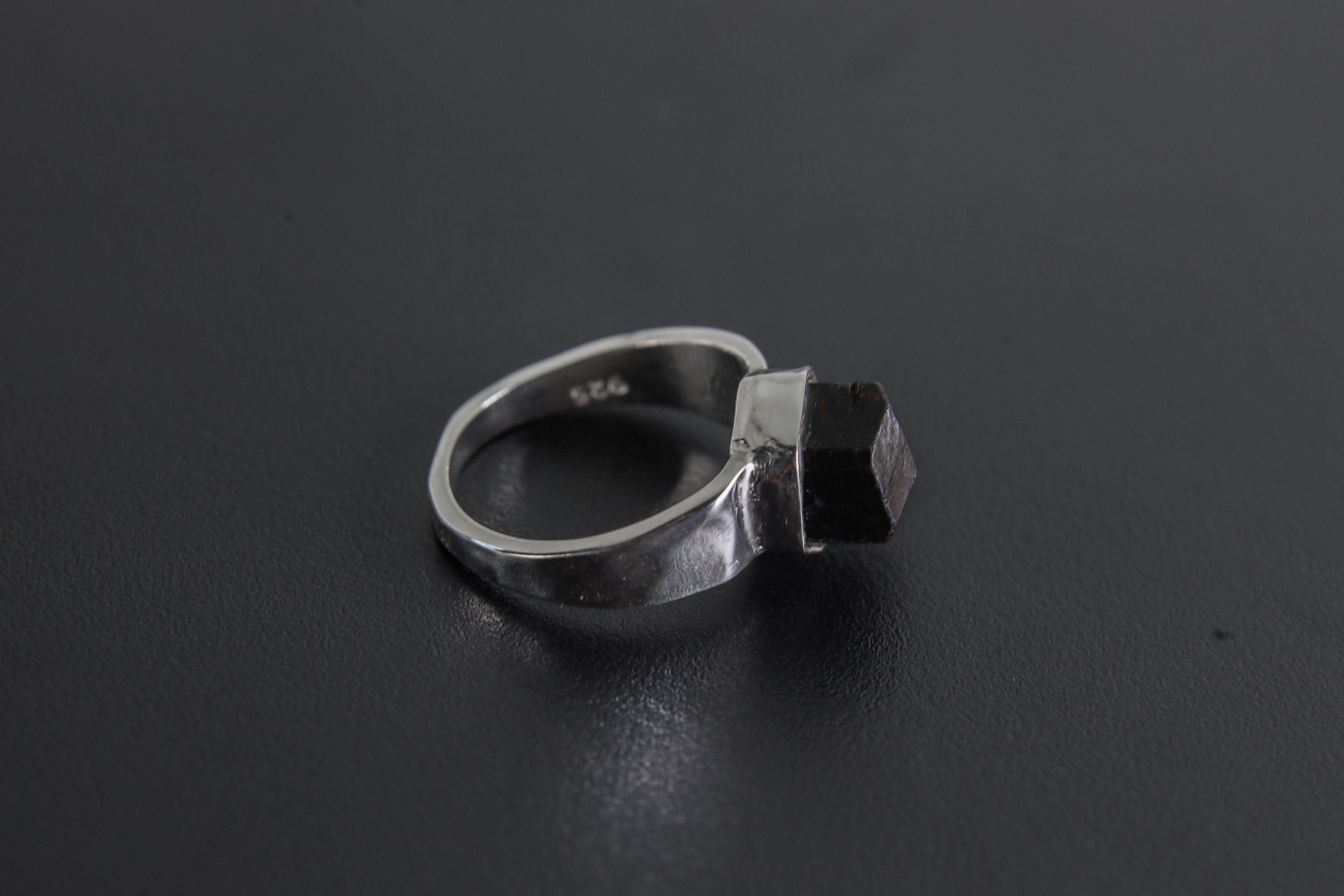 Black Tourmaline Ring 925 Sterling Silver Hammered Band Root Chakra Capricorn Libra Protection Jewelry Gift
