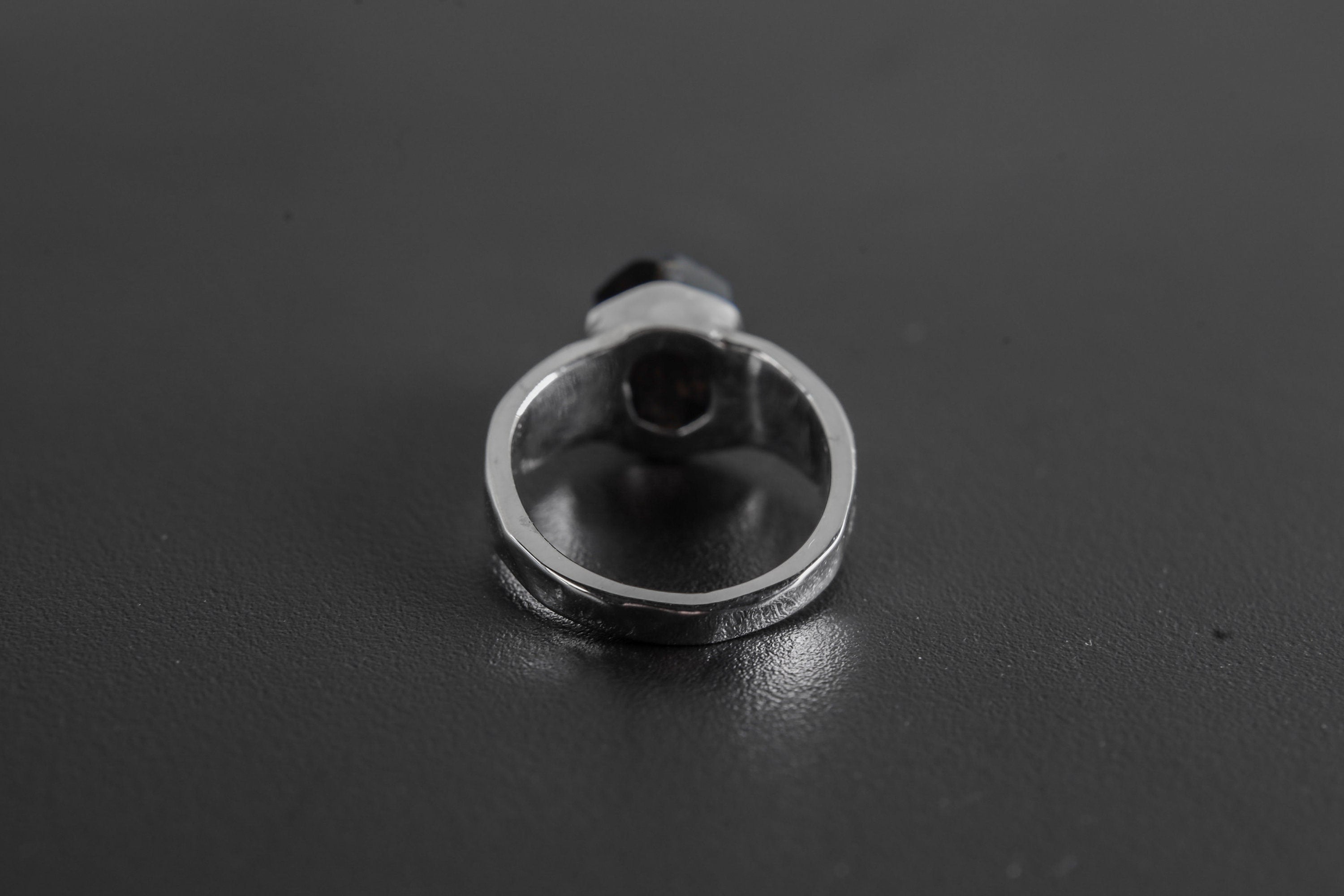 Hammered Black Tourmaline Ring: 925 Sterling Silver, Unisex, Size 6